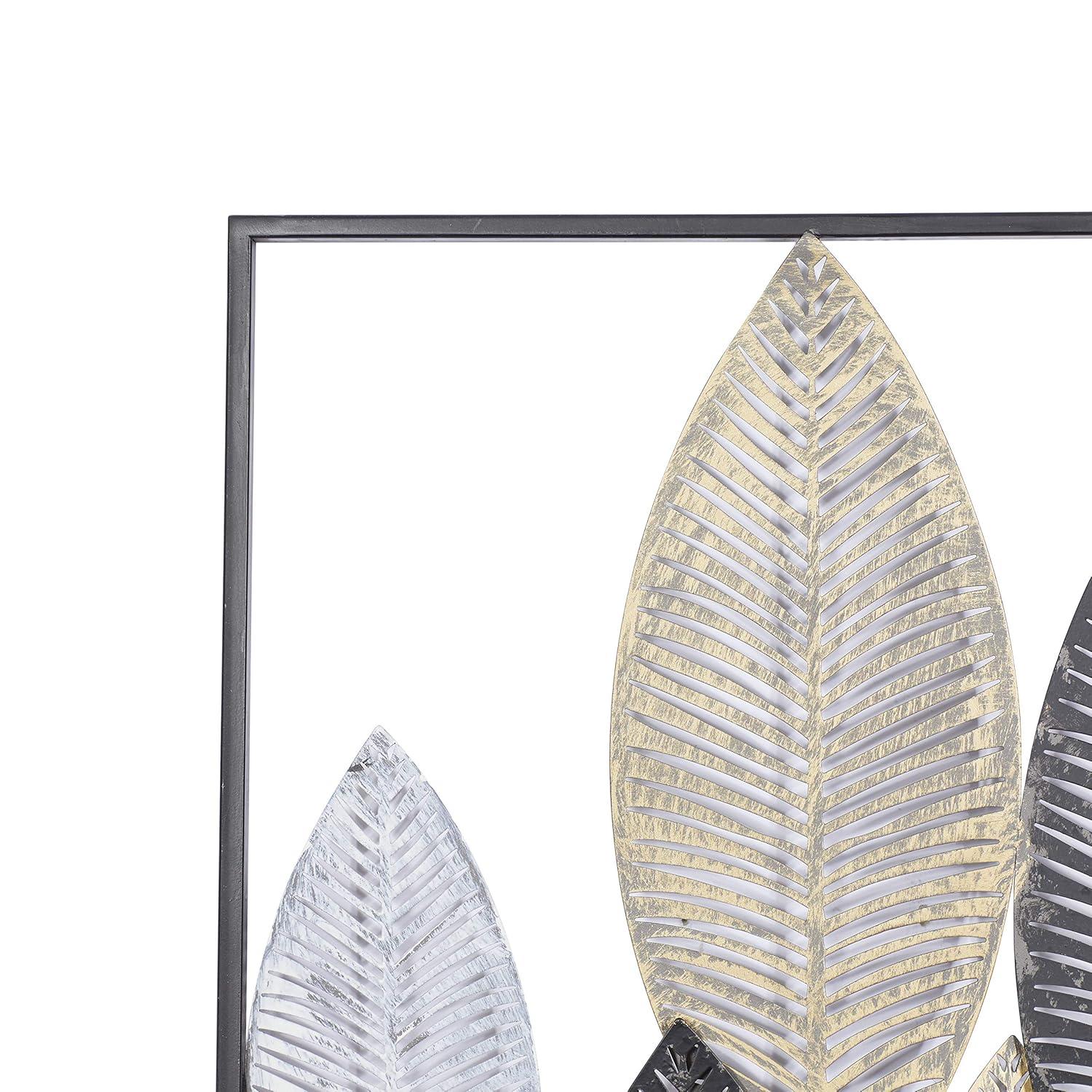 DecMode Bronze Metal Leaf Wall Decor with Black Frame