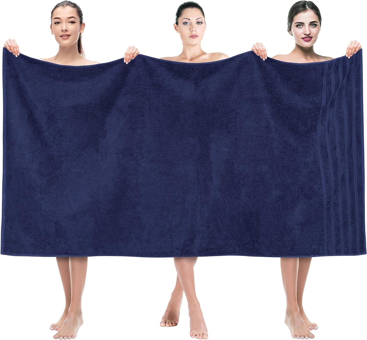 American Soft Linen Luxury 35x70 Jumbo Large Bath Towel, 100% Cotton Turkish Bath Towel Sheet, Navy Blue