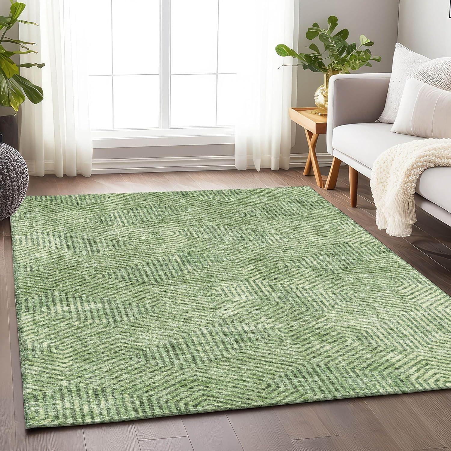 Green Geometric Machine-Washable Indoor/Outdoor Rug 2'6" x 3'10"