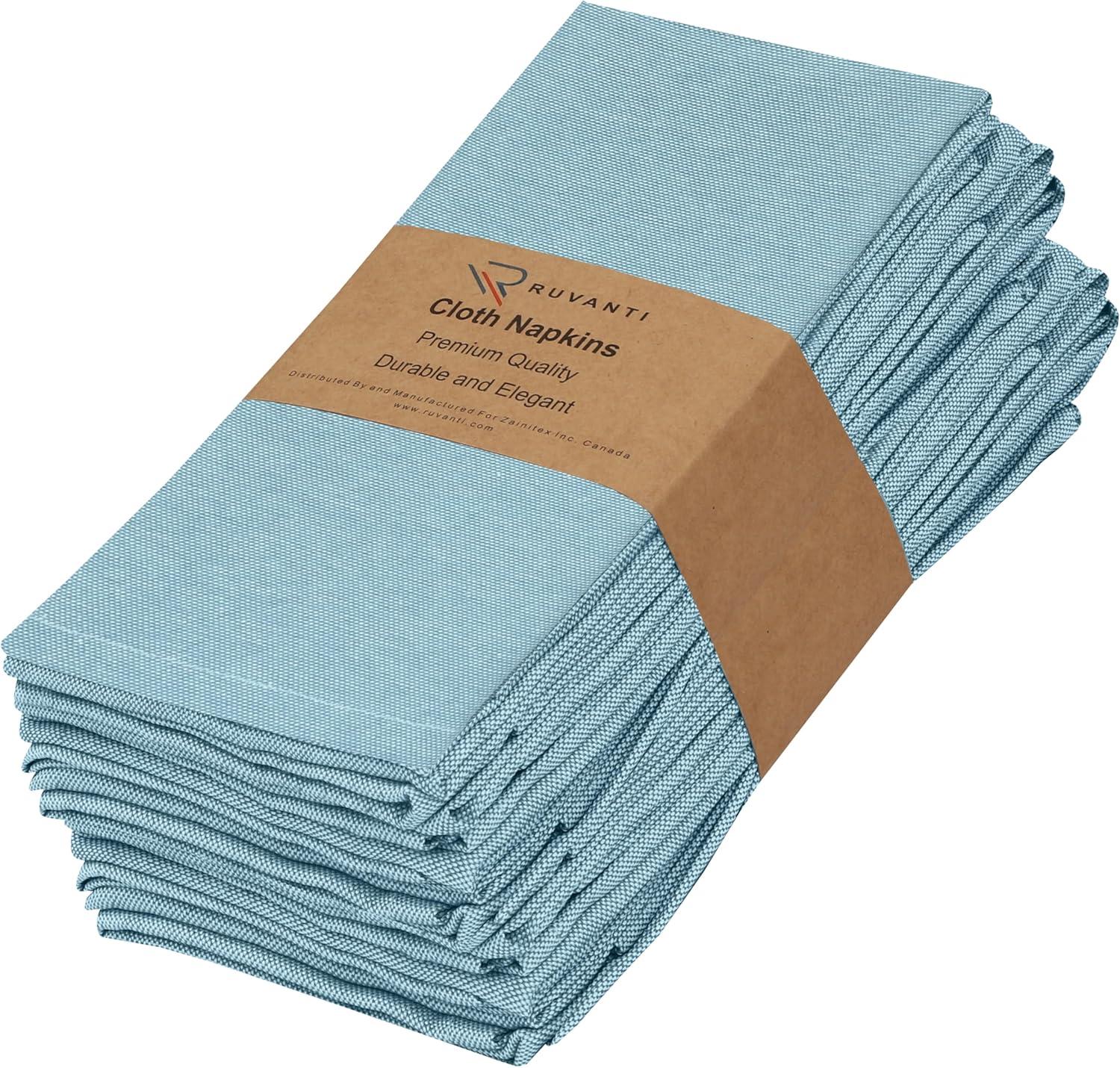Ruvanti Poly Cotton Square Cloth Napkins Chambray Fabric (Set of 12)