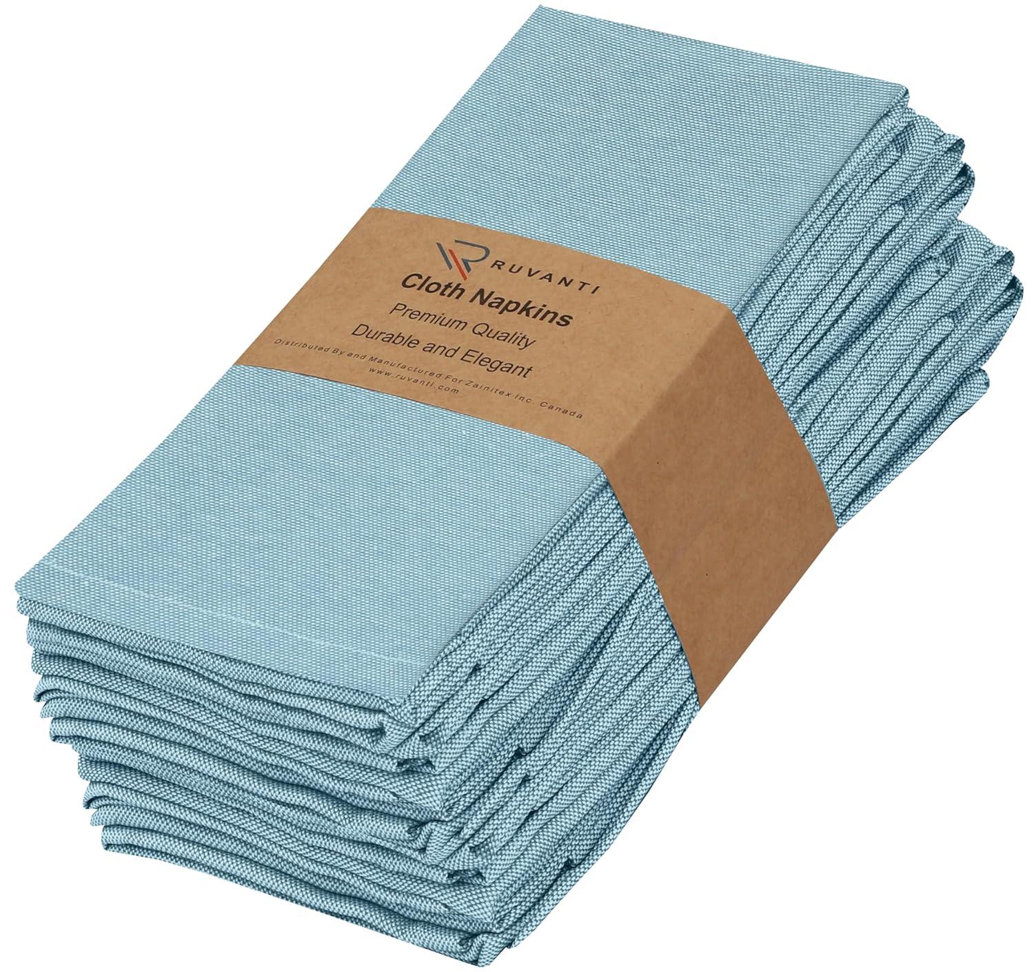Ruvanti Poly Cotton Square Cloth Napkins Chambray Fabric (Set of 12)