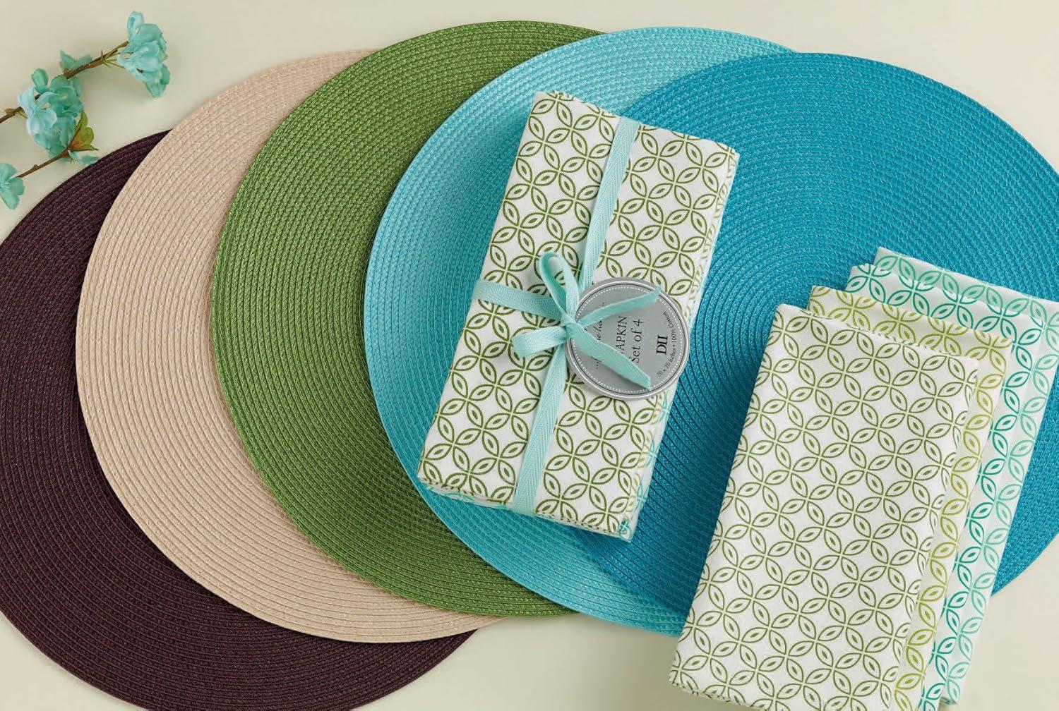 Aqua Woven Round Placemats Set of 6, 14.75"