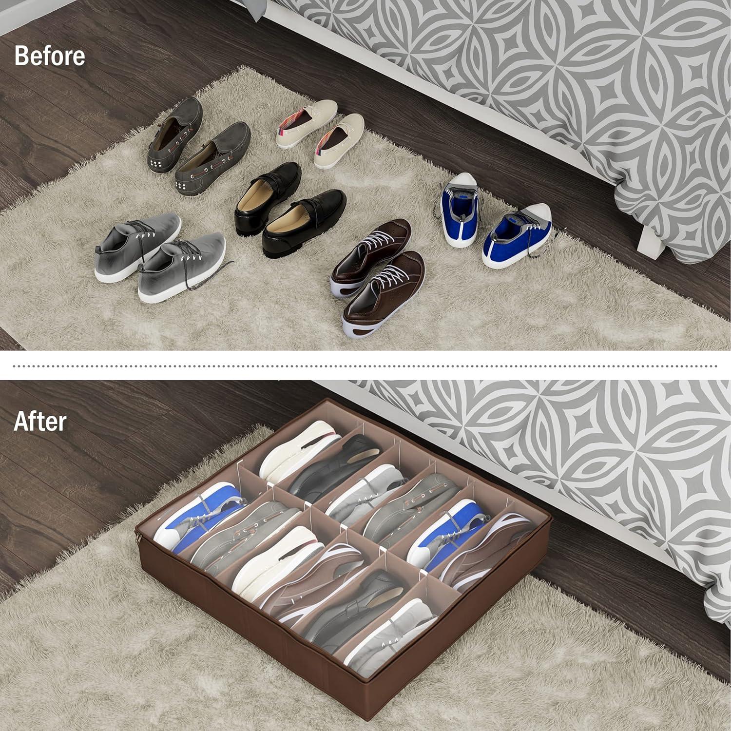 Everyday Home Under-Bed Plastic-Covered 12-Pair Shoe Organizer (Brown)