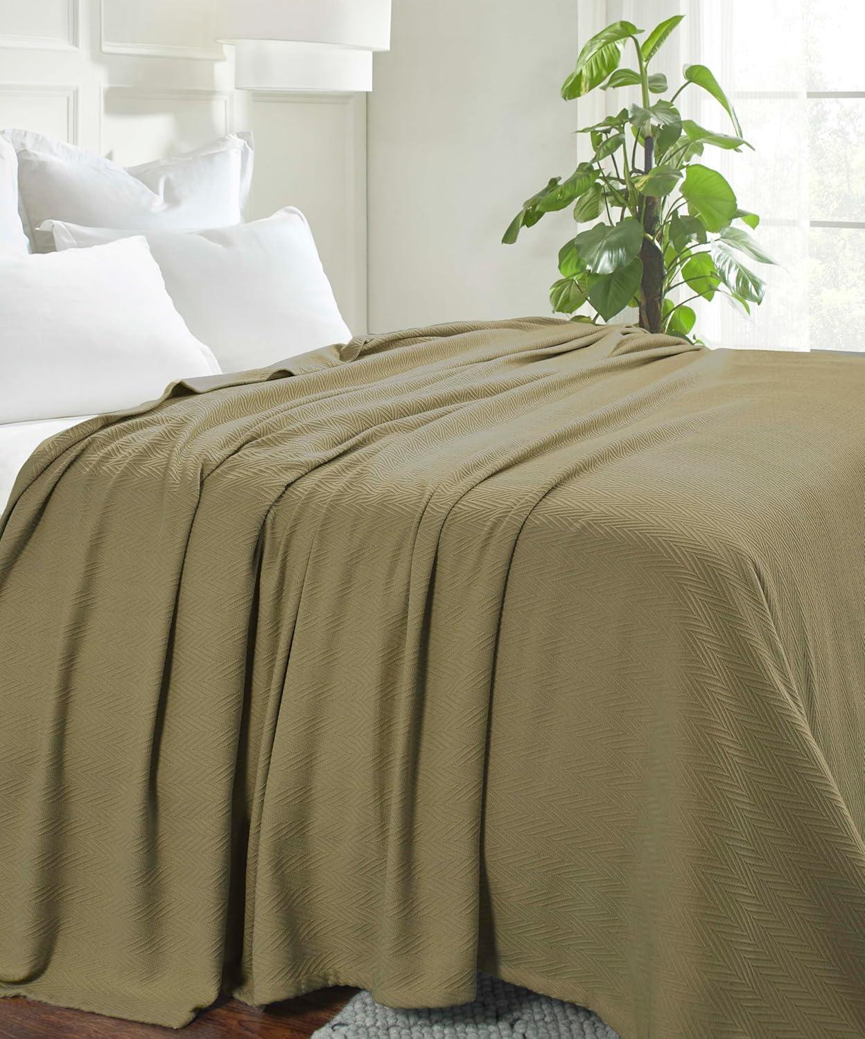 Superior Dobbyweave Knit Cotton Blanket, All Season Bed Blanket, Full/Queen 88" x 100", Sage