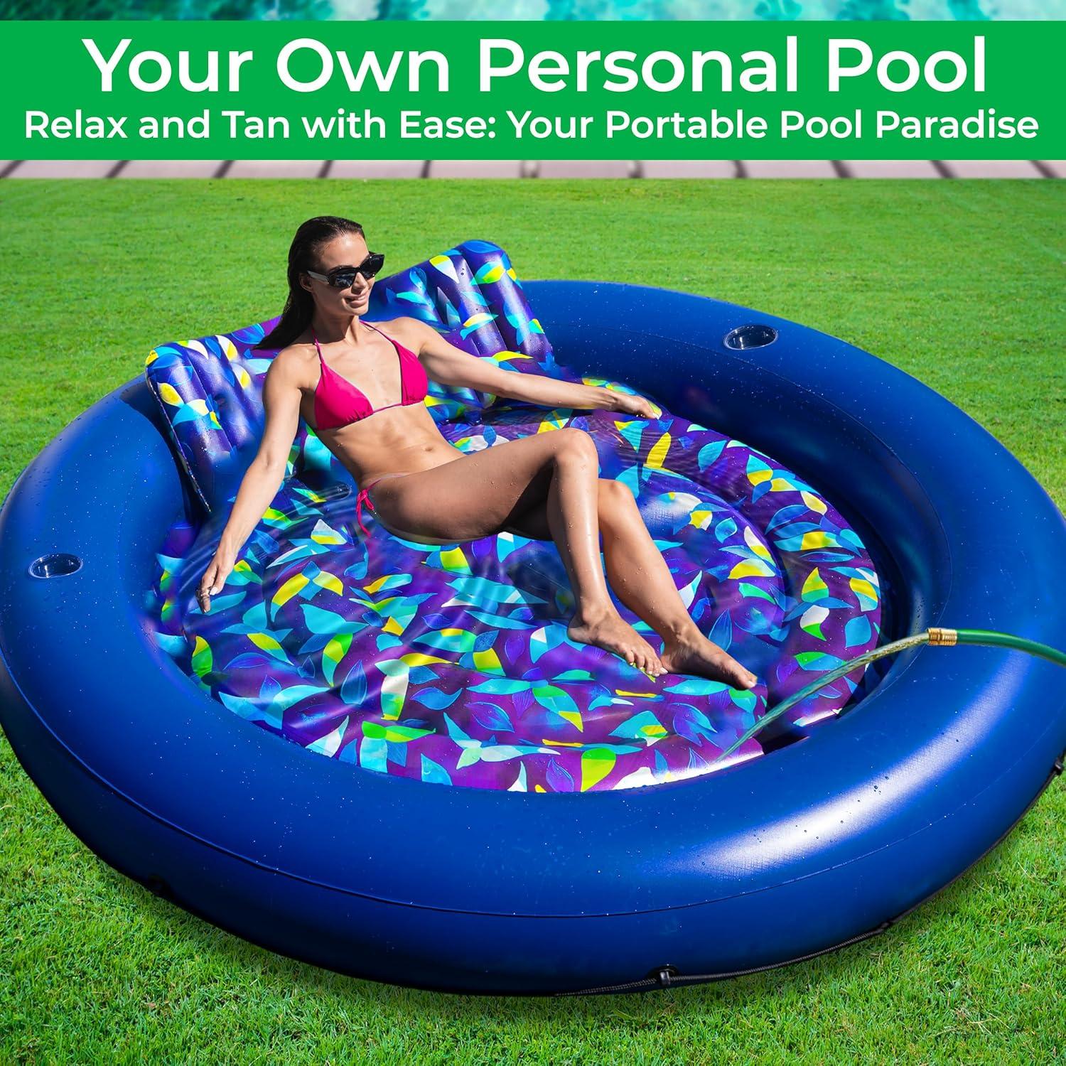JAMBO Huge Round 76 x 76 Tanning Pool Lounger, Pool Float, Inflatable Sun Tanning Pool Float, Tanning Chair, Pool Floats Adult, Water Lounge Raft Pool Lounger Adults, Tanning Raft Sunchill Tanning Bed