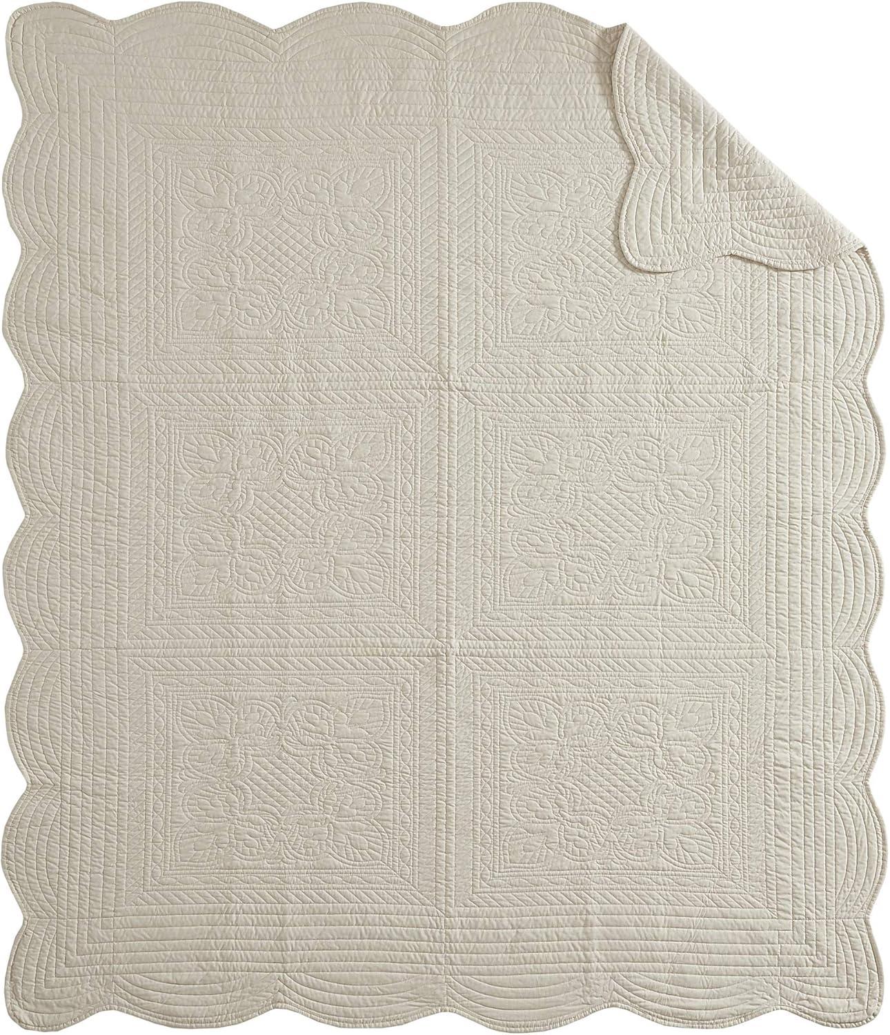 Marino Ivory Cream 60"x72" Quilted Throw with Scalloped Edges