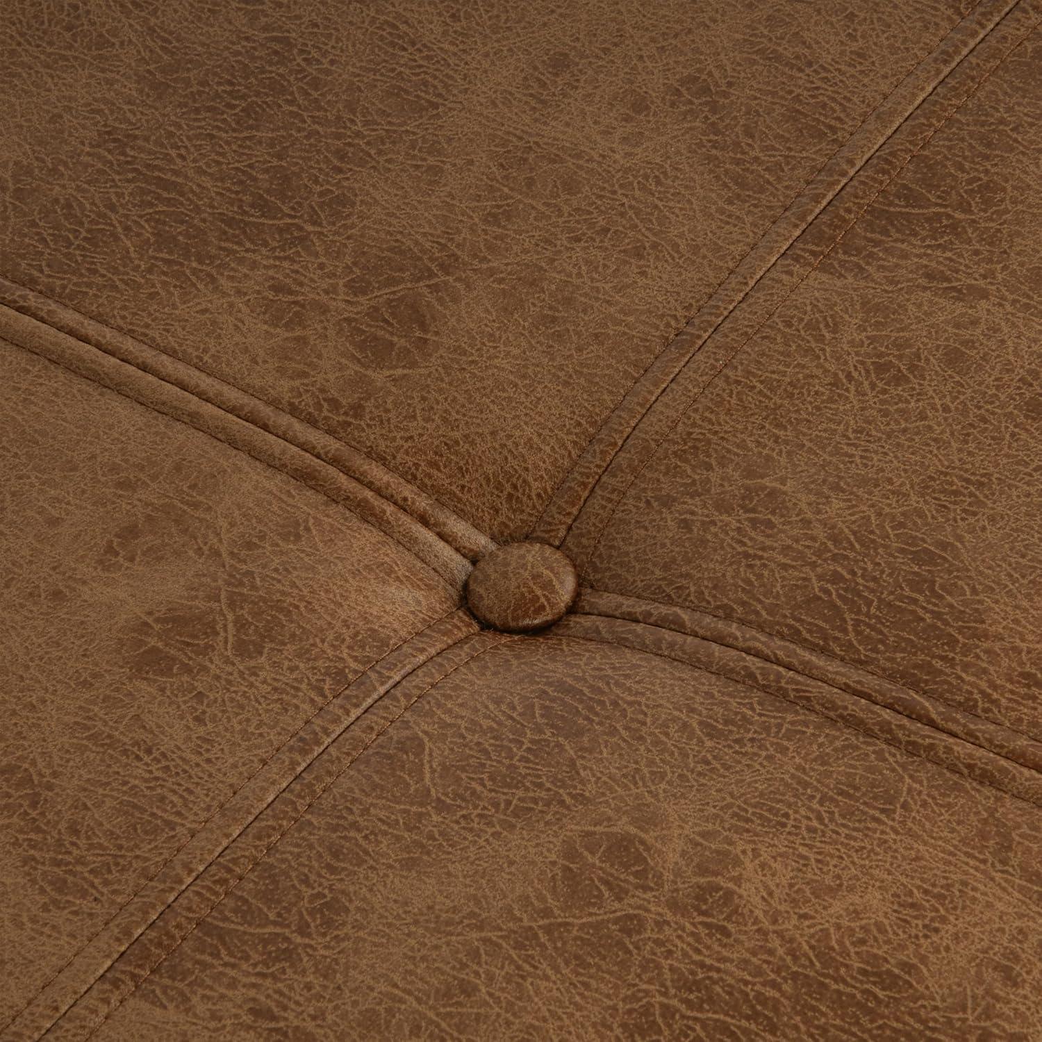 HomePop Large Leatherette Storage Ottoman - Distressed Brown Faux Leather