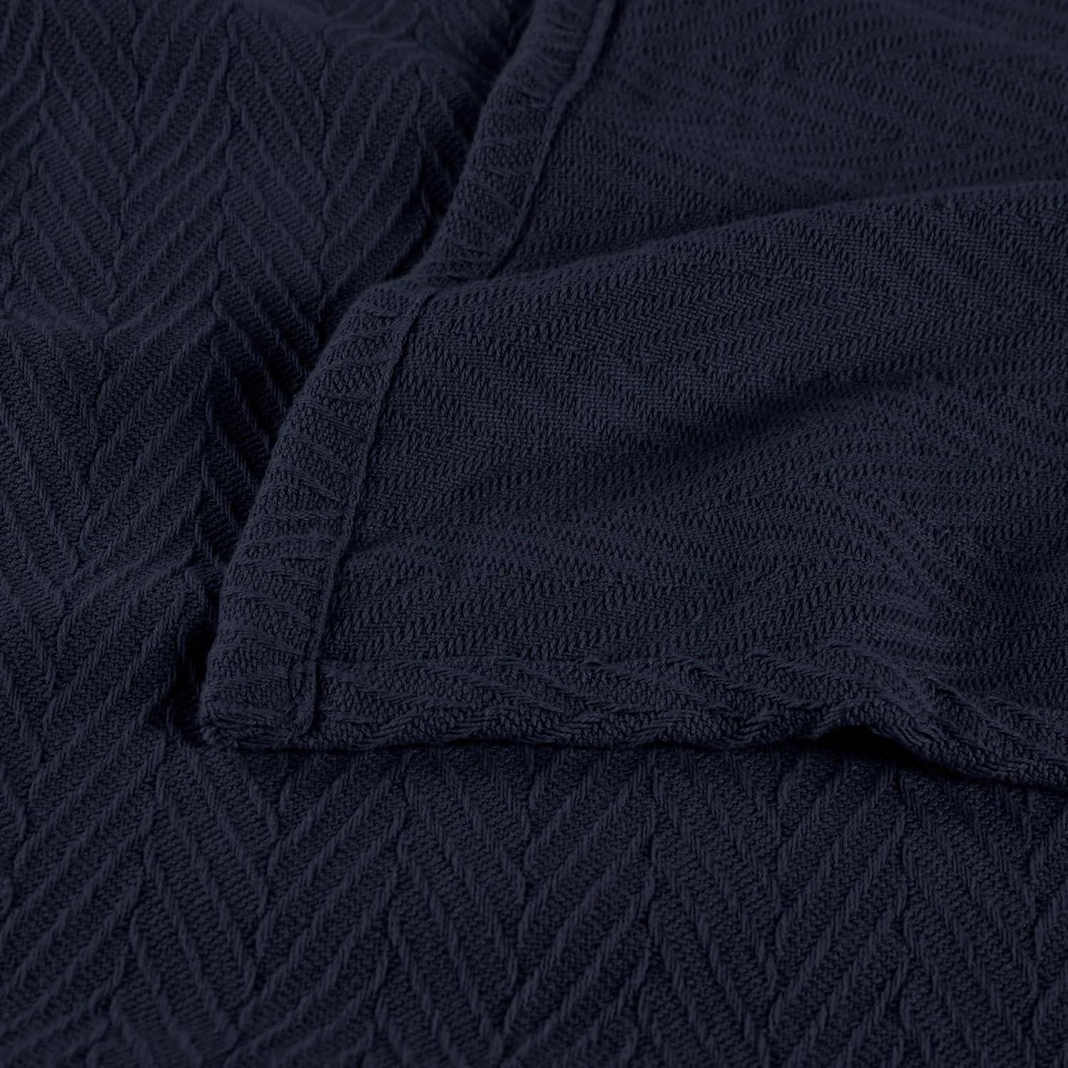 Superior Dobbyweave Knit Cotton Blanket, All Season Bed Blanket, Full/Queen 88" x 100", Navy Blue