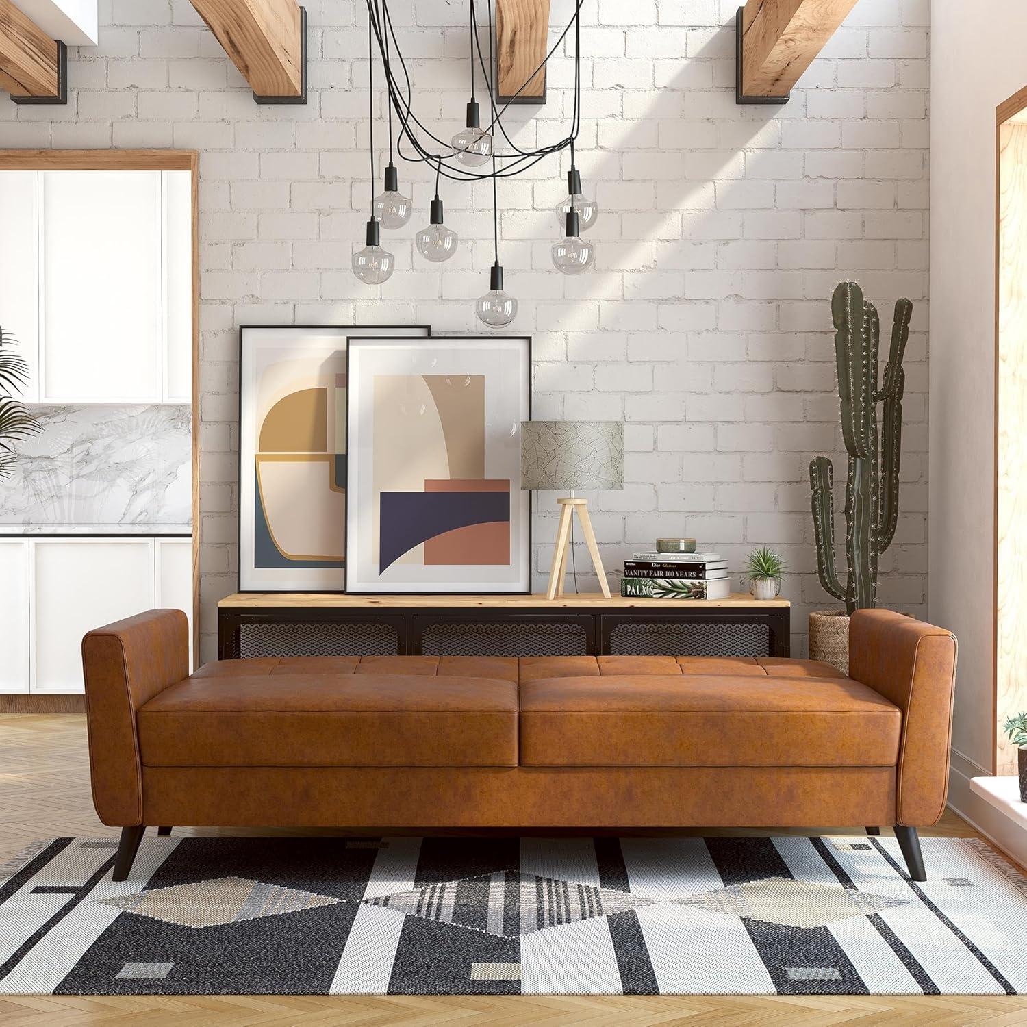 Dorel Home Products Parker Faux Leather Futon with Storage Camel