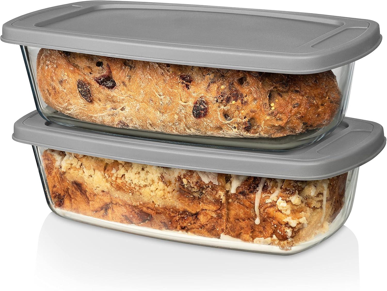 Razab LARGE 7.6 Cups/1800 ML/1.9 Qt Glass Loaf Pan with Lids (Set of 2) - Meatloaf Pan BPA free Airtight Lids Grip Handle Easy Carry, Microwave and Oven Safe - Loaf Pans For Baking Bread, Cakes