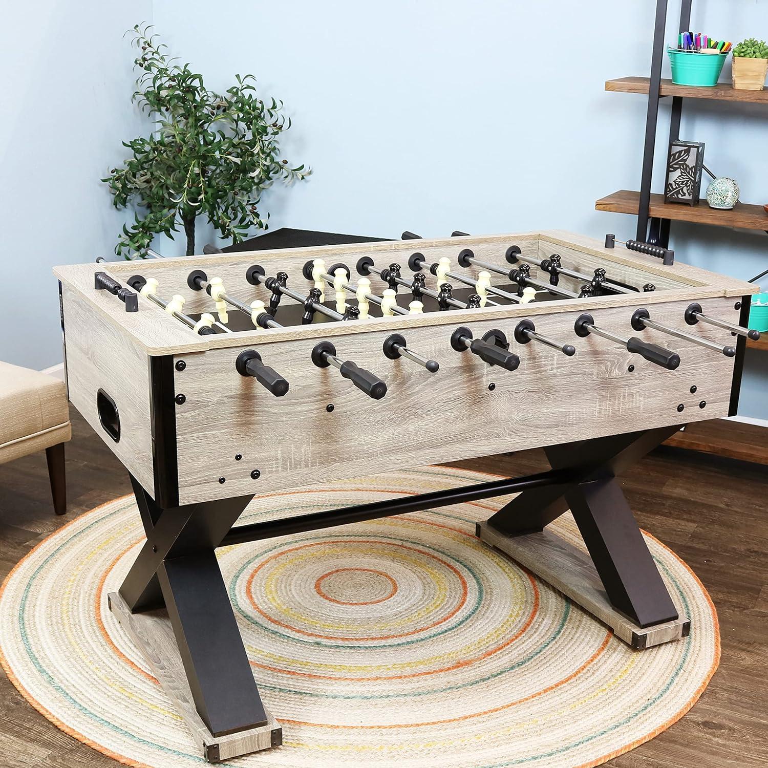 Gray Distressed Wood Indoor Foosball Table with Black Legs