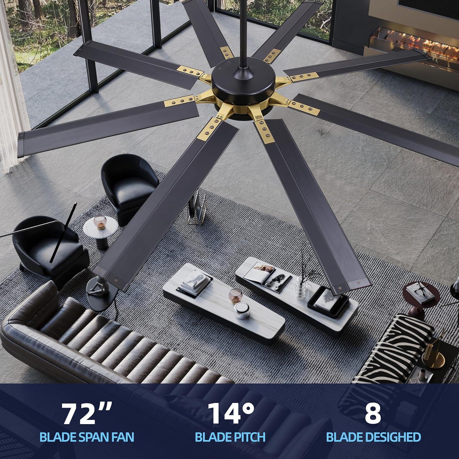 72" 8 - Blade Modern Ceiling Fan With Led Lights Remote App Control