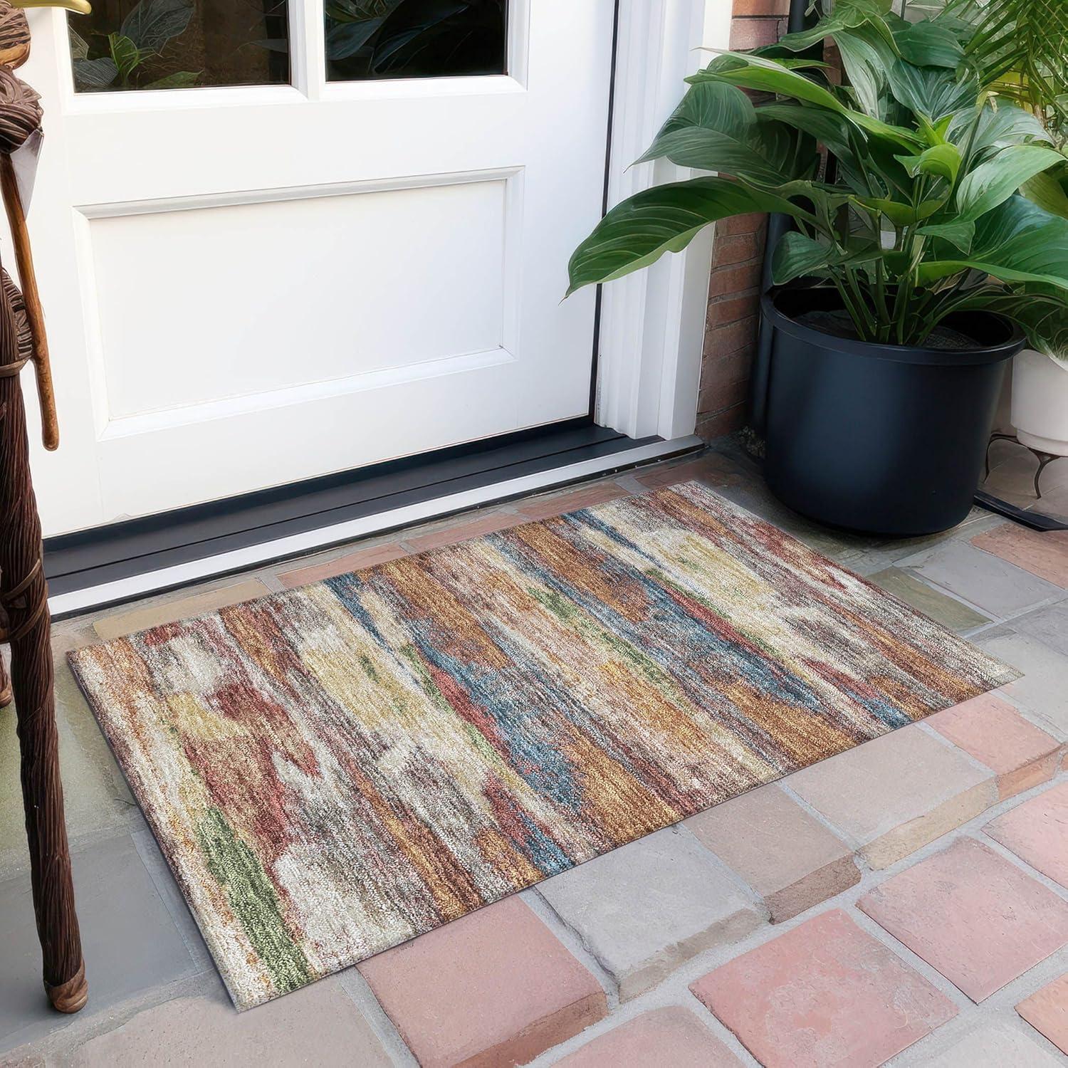 Abstract Multicolor Synthetic Flat Woven 10' x 14' Rug