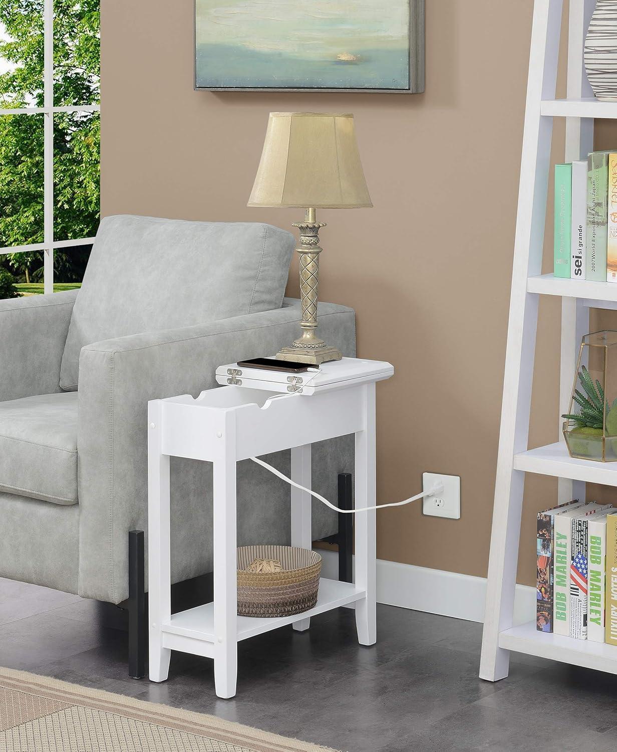 Convenience Concepts American Heritage Flip Top End Table with Charging Station and Shelf, White