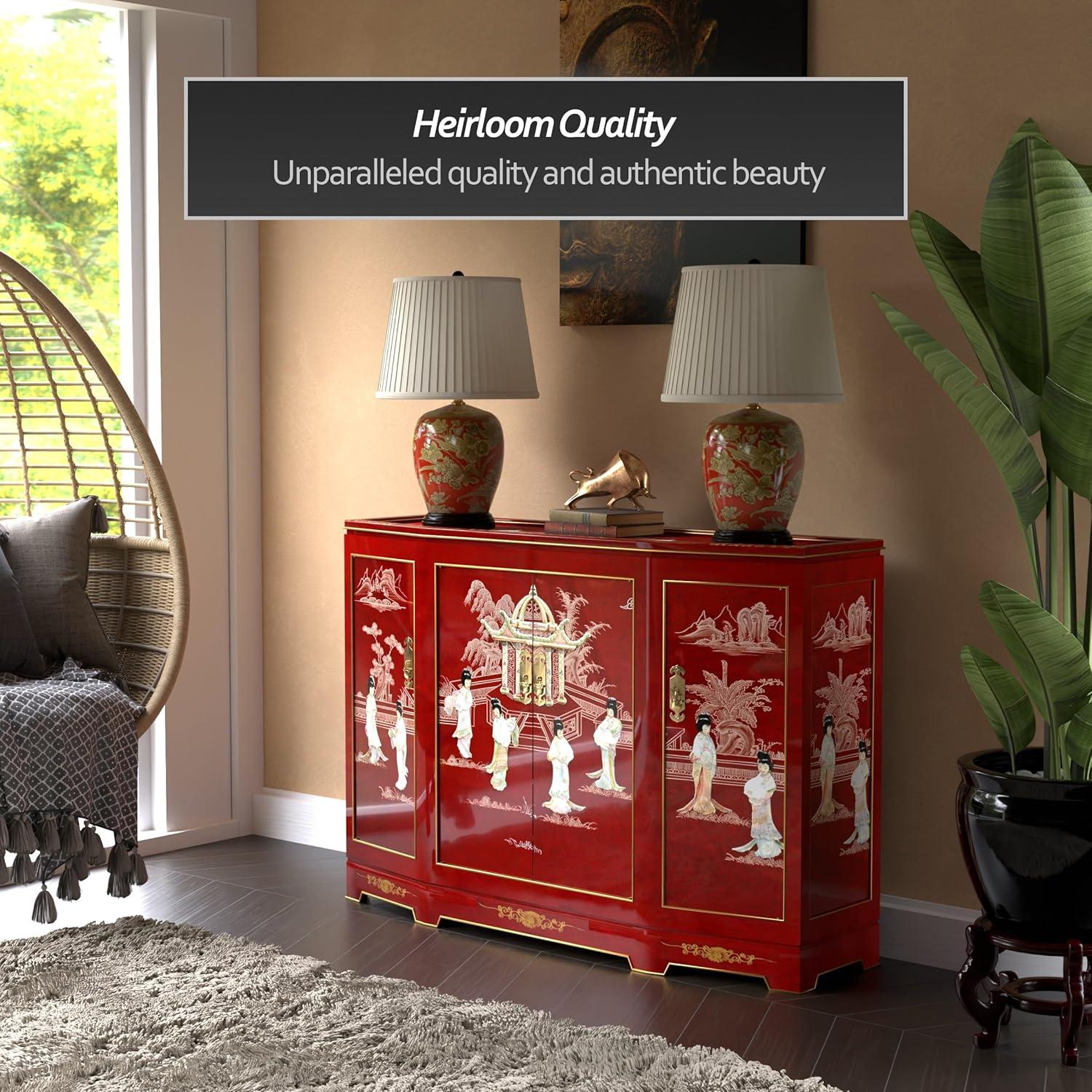 Oriental Furniture Slant Front Cabinet, Red color, 40.00"Wx 32.00"H