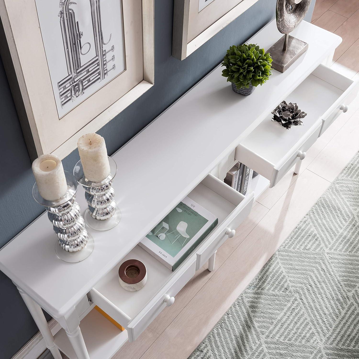 Leick Home Coastal Notions Solid Wood Console Table with Shelf, White