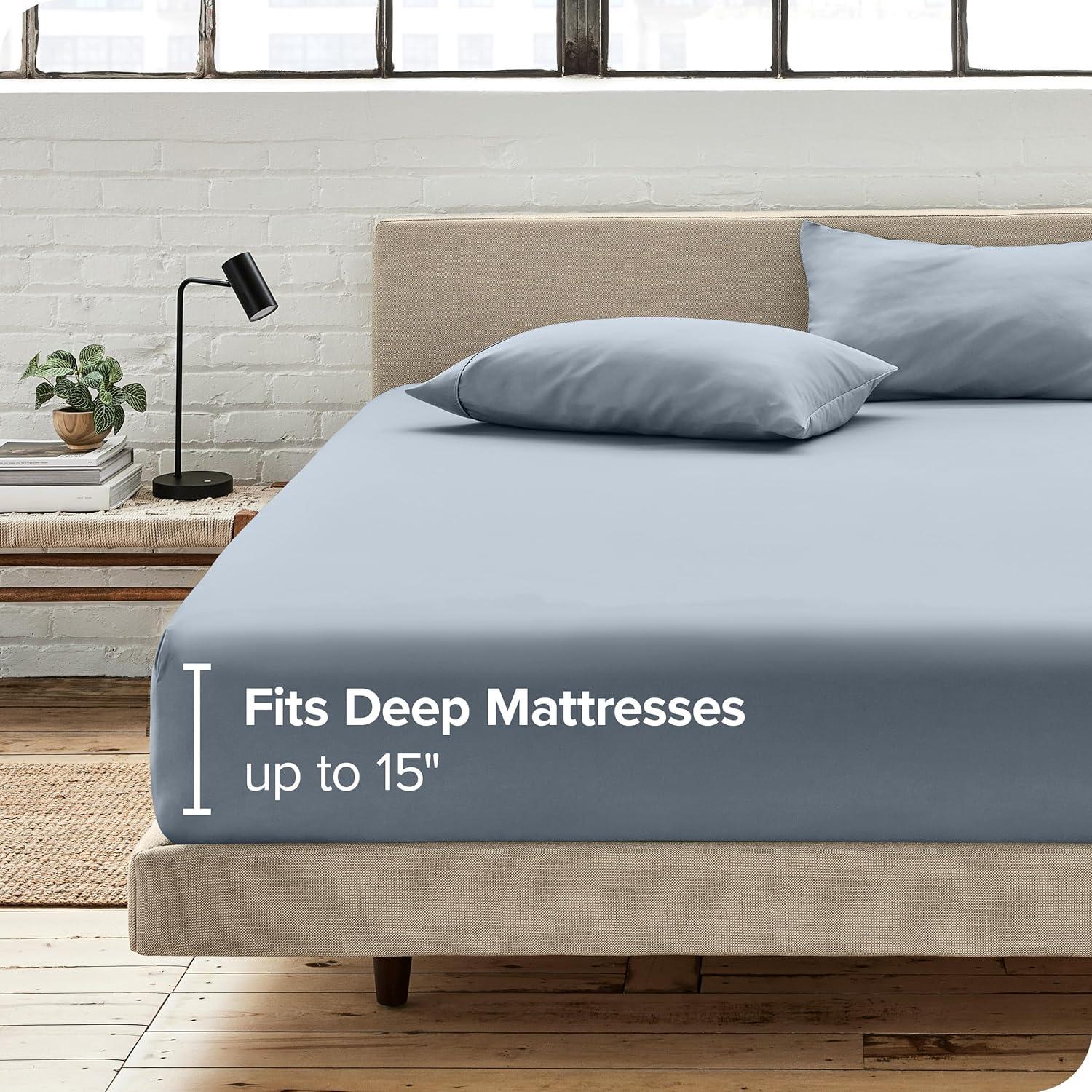 400 Thread Count Organic Cotton Sateen Queen Fitted Sheet Dusty Blue by Bare Home