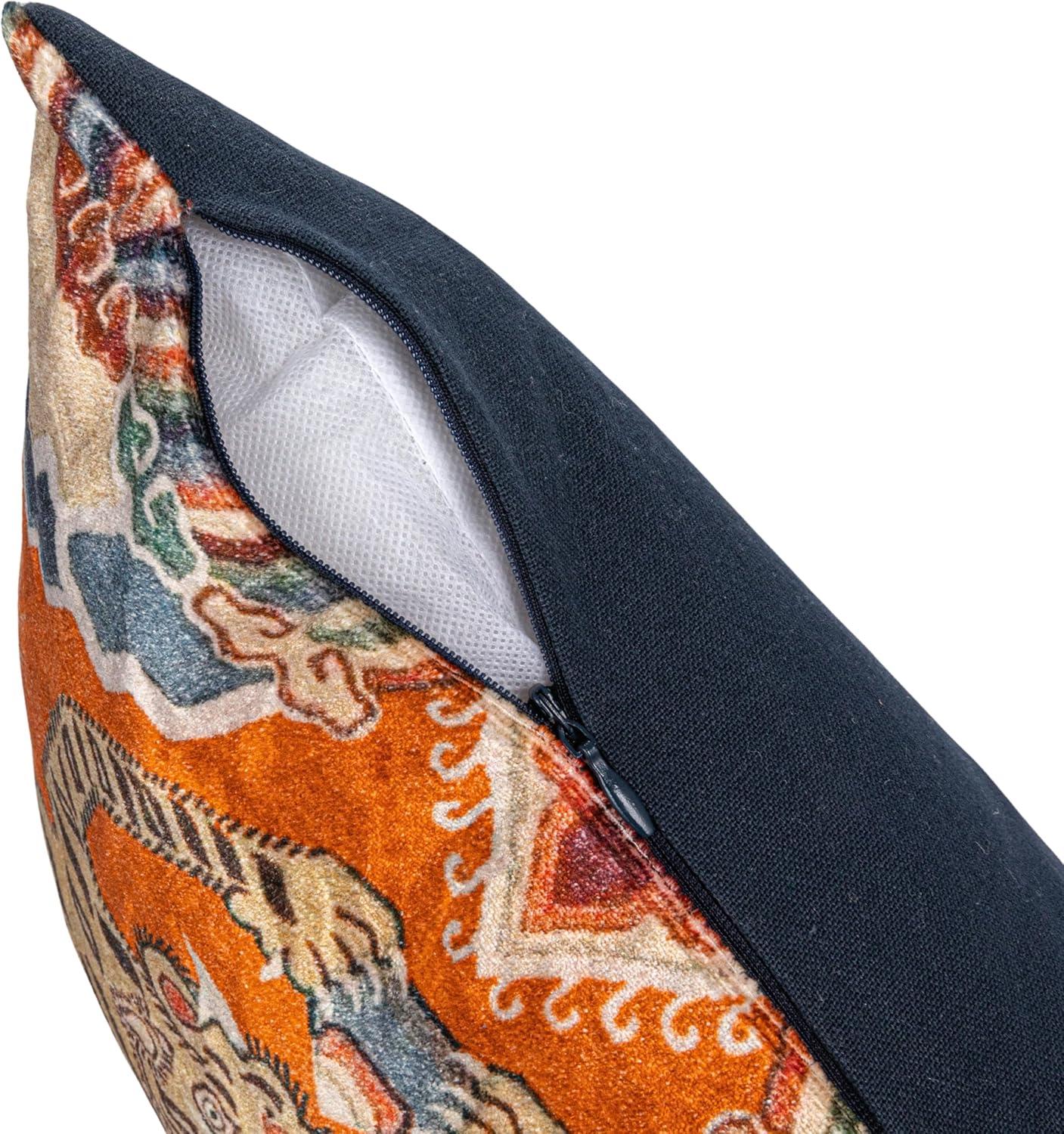 Tibetan Tiger Orange Cotton Velvet Lumbar Pillow