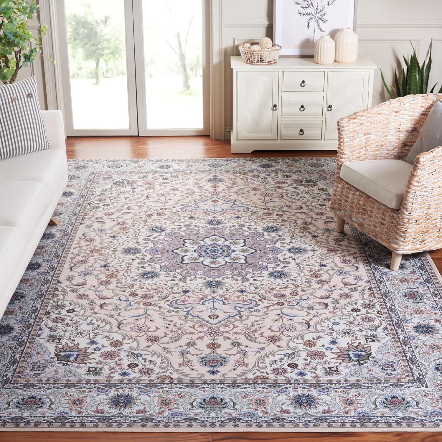 Tucson Vintage Persian TSN123 Power Loomed Machine Washable Skid-Resistant Indoor Area Rug - Beige/Green - 9'x12' - Safavieh