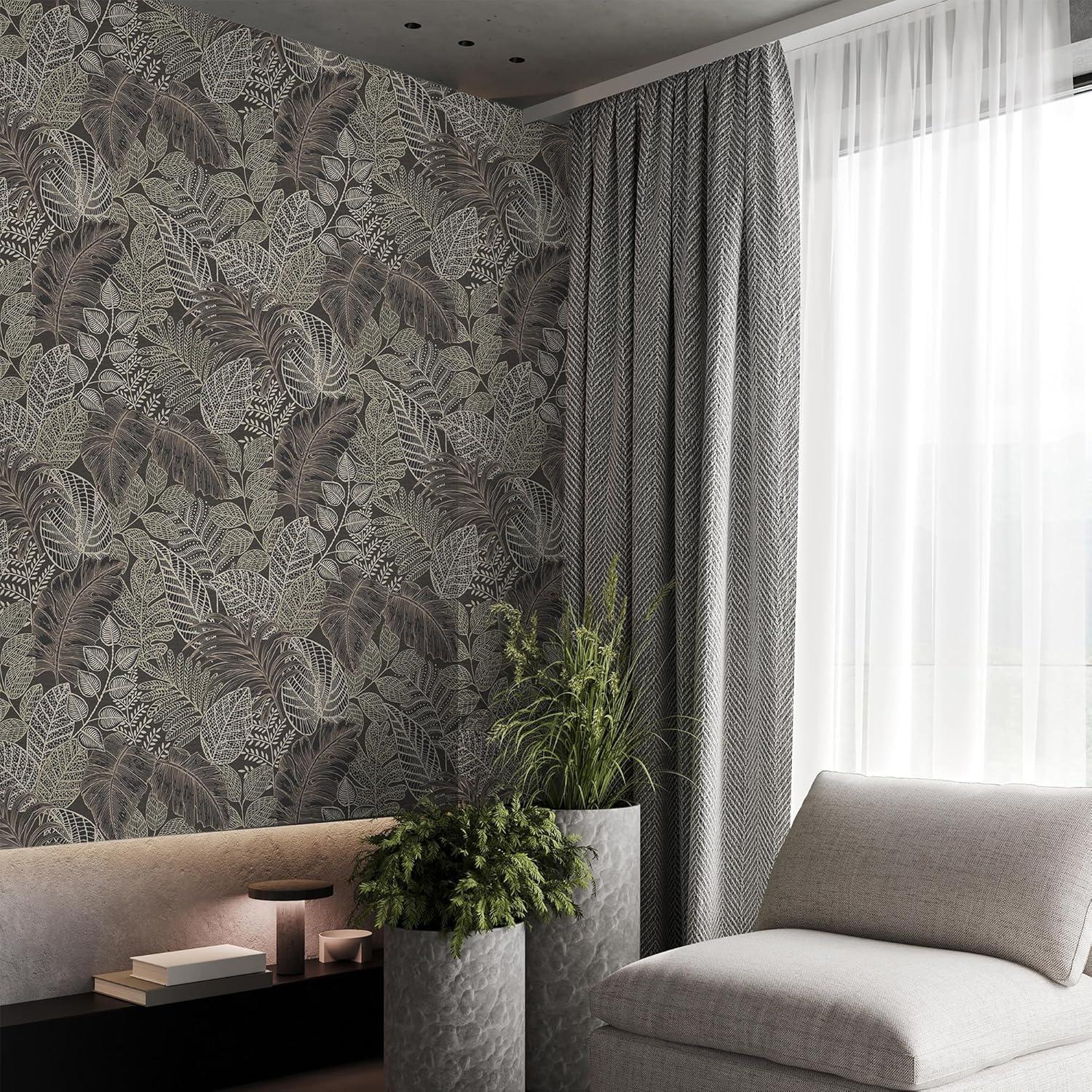 Superfresco Easy Scattered Leaves Charcoal and Gold Wallpaper