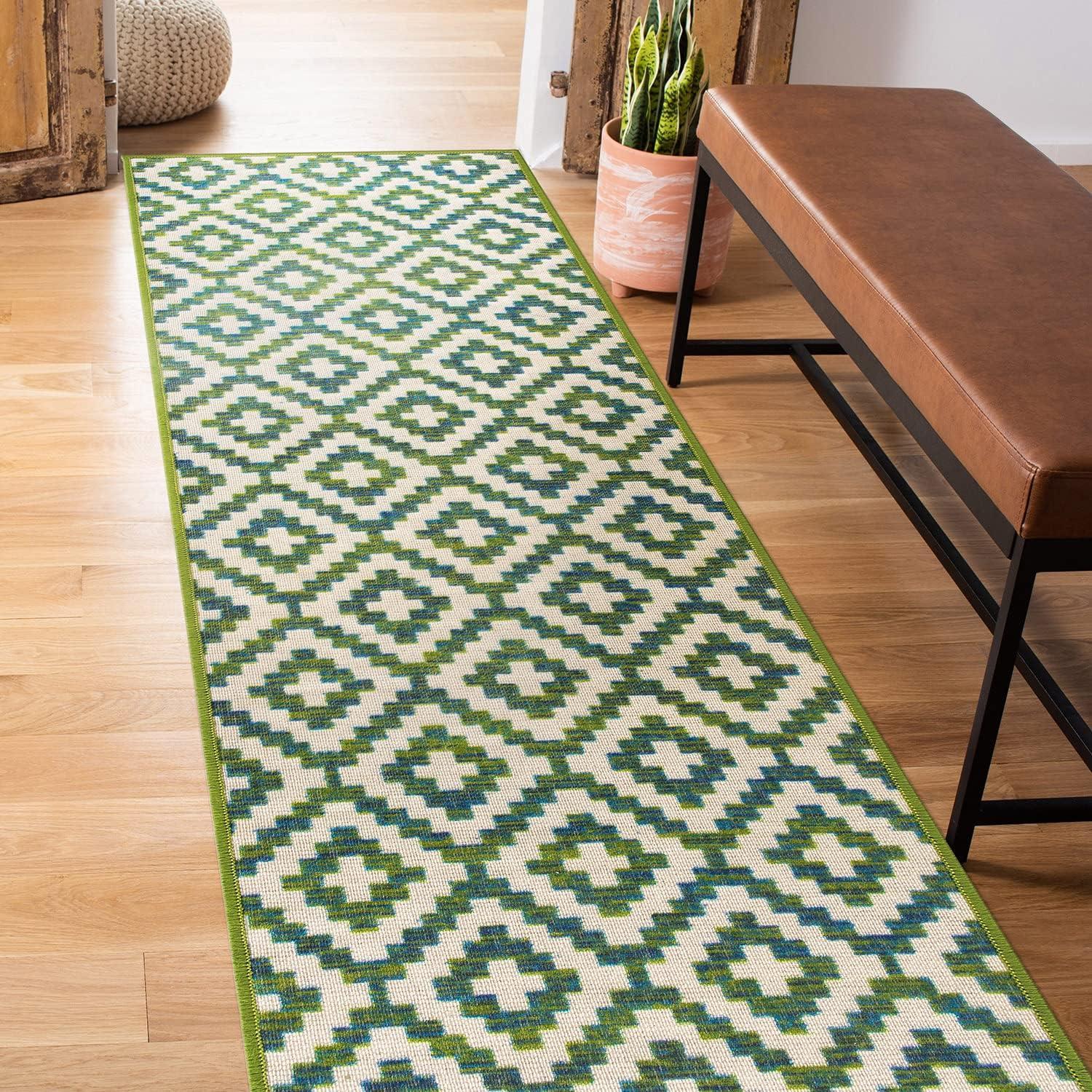World Rug Gallery Contemporary Geometric Trellis Indoor/Outdoor Area Rug - GREEN 2'x7'