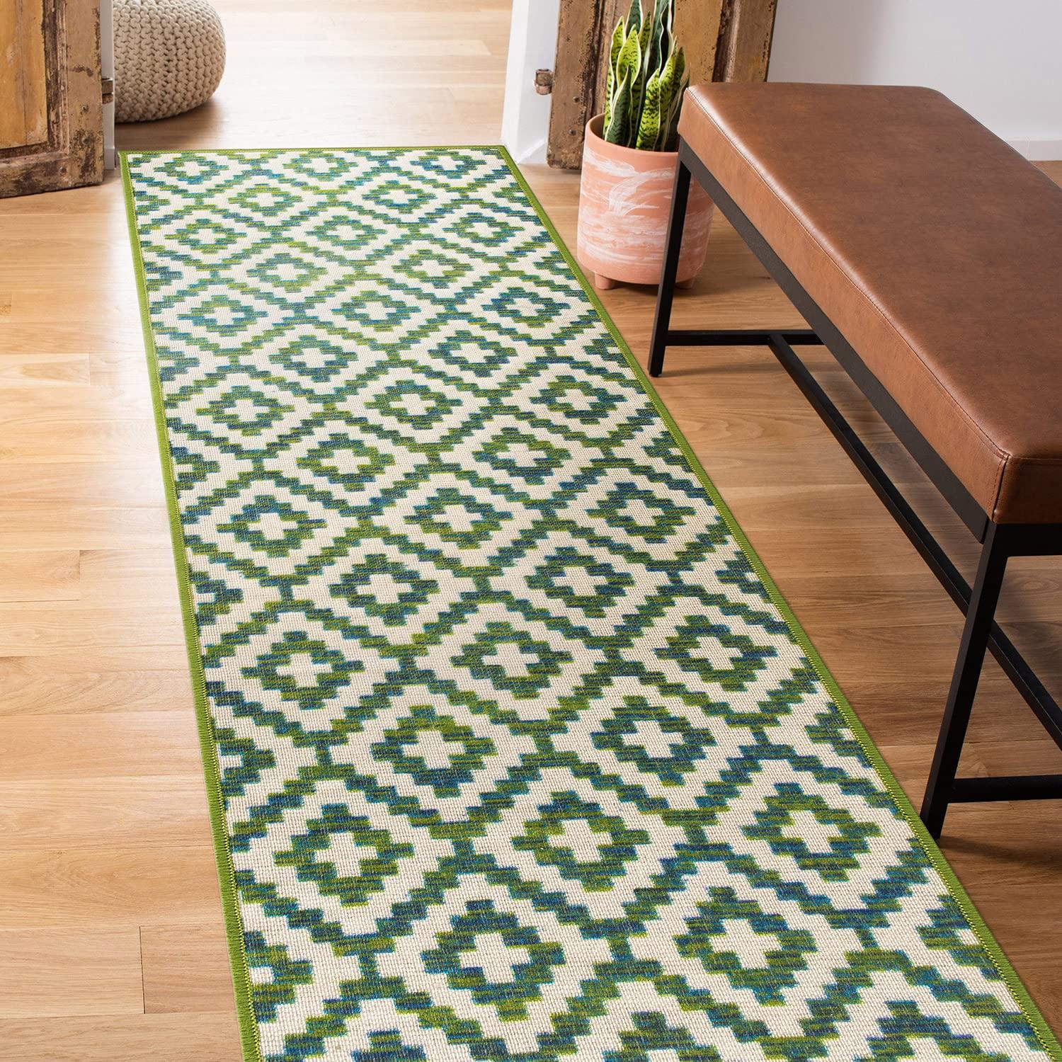 World Rug Gallery Contemporary Geometric Trellis Indoor/Outdoor Area Rug - GREEN 2'x7'