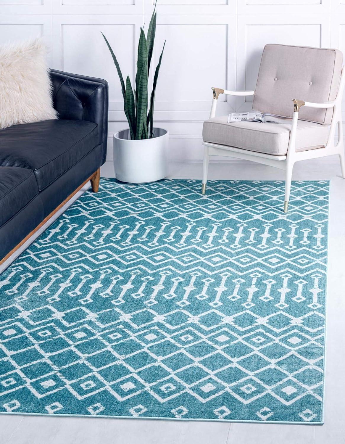 Unique Loom 6' 1 x 9' 0 Rectangle Moroccan Trellis Turquoise Area Rug