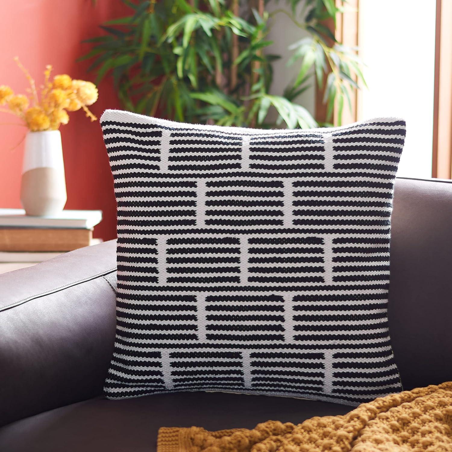 Kaiba 20" Square Beige and Black Cotton Accent Pillow