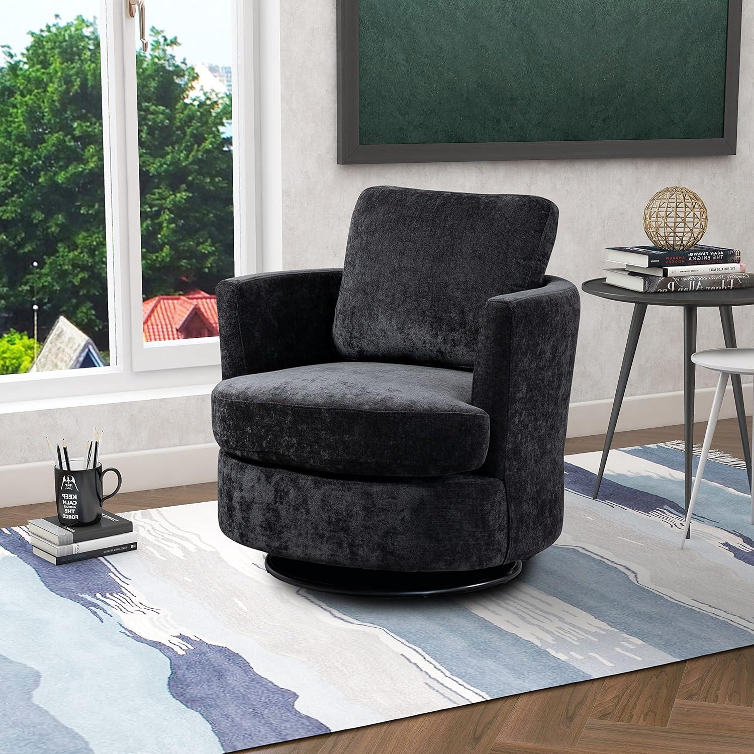 Modern Upholstered  Swivel Barrel Chair(Set Of 2) Black