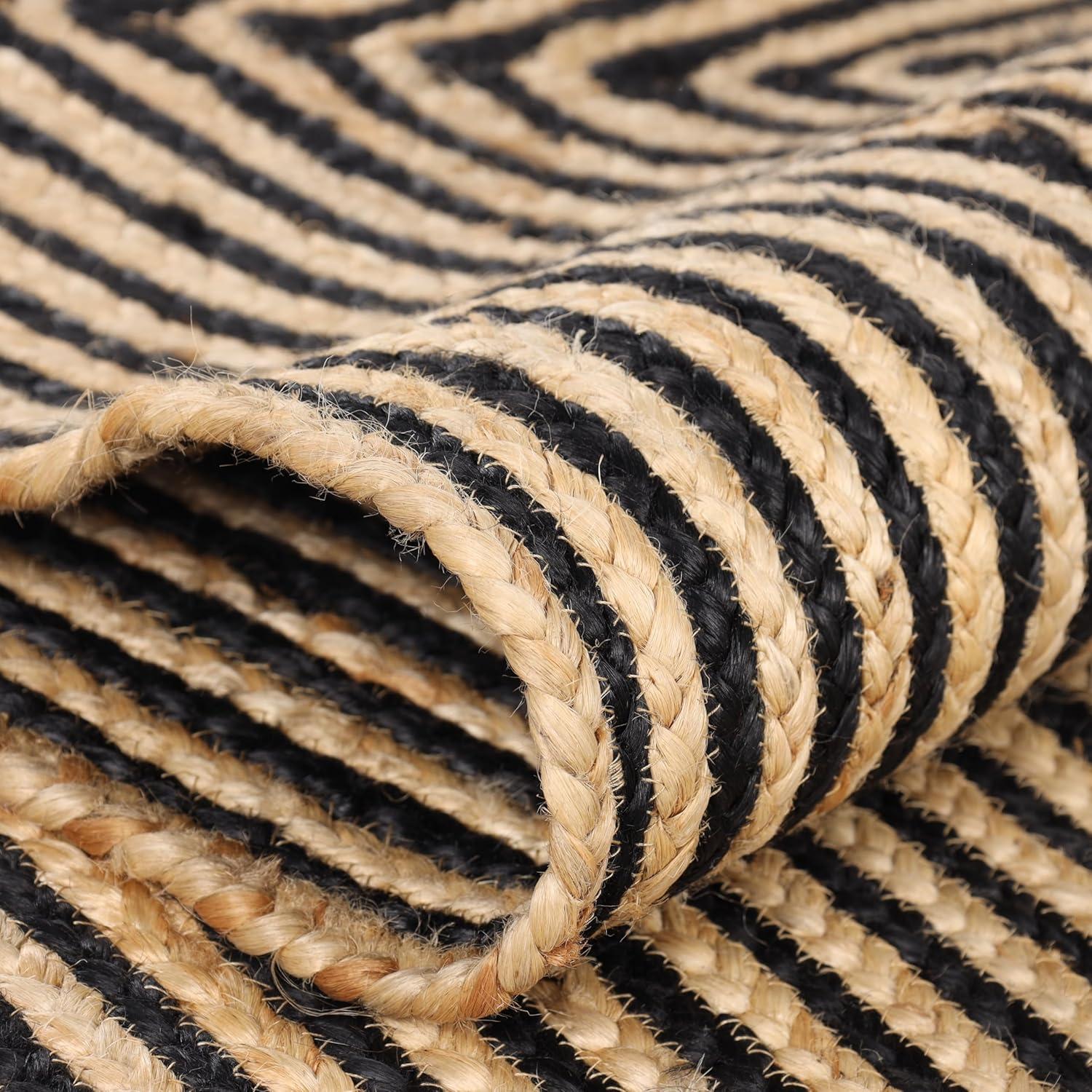 Superior Braided Jute Handwoven Indoor Outdoor Area Rug, 10' Round, Black