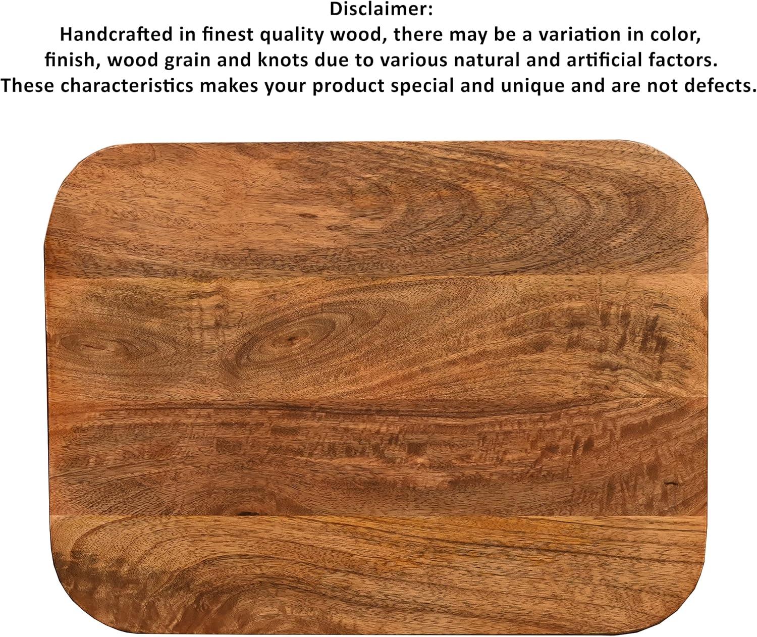 The Urban Port Wade 20-Inch Handcrafted Rectangular Side End Table, Solid Mango Wood, Inverted U Shape Legs, Natural Brown and Gray