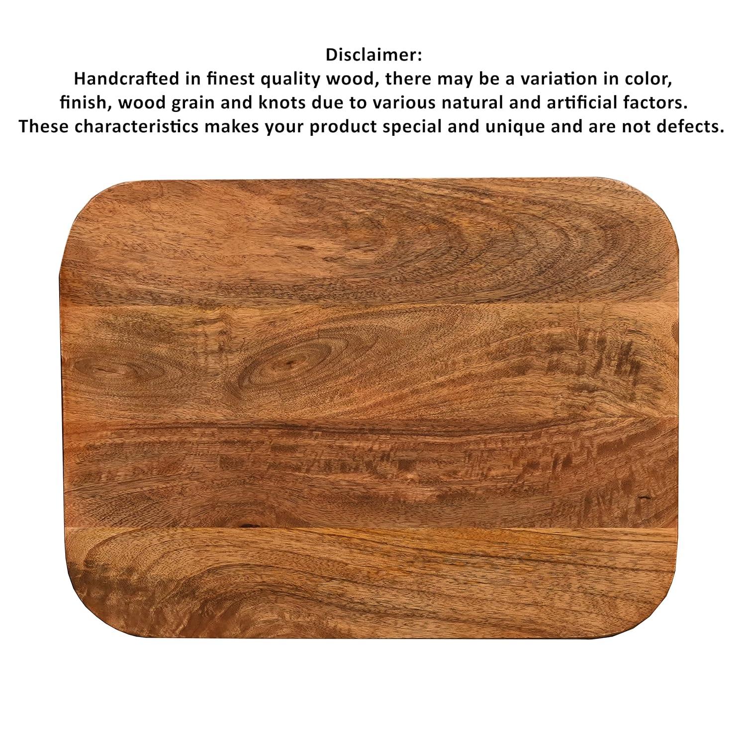 The Urban Port Wade 20-Inch Handcrafted Rectangular Side End Table, Solid Mango Wood, Inverted U Shape Legs, Natural Brown and Gray