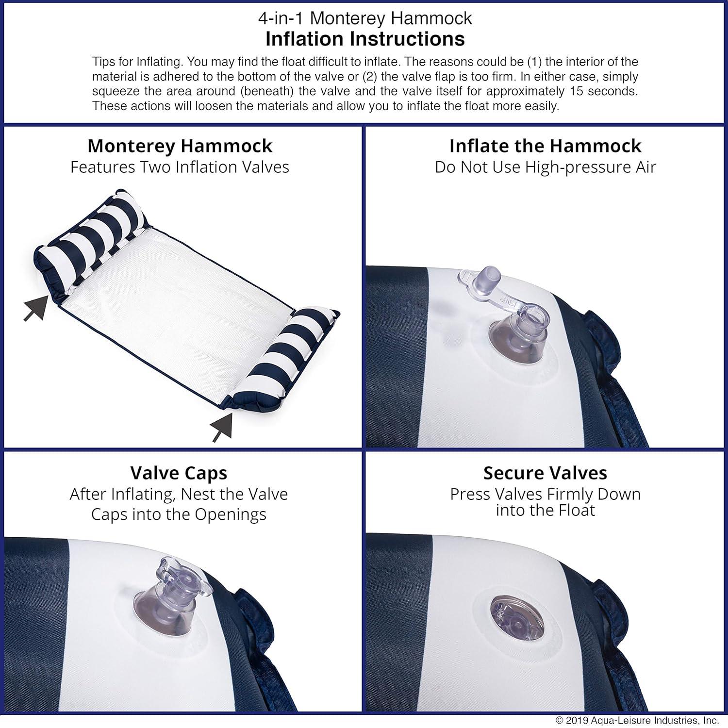 Aqua Leisure Monterey Water Inflatable 4-in-1 Versatile Design Pool Hammock Floating Lounger Chair, Lime Green and White Stripes