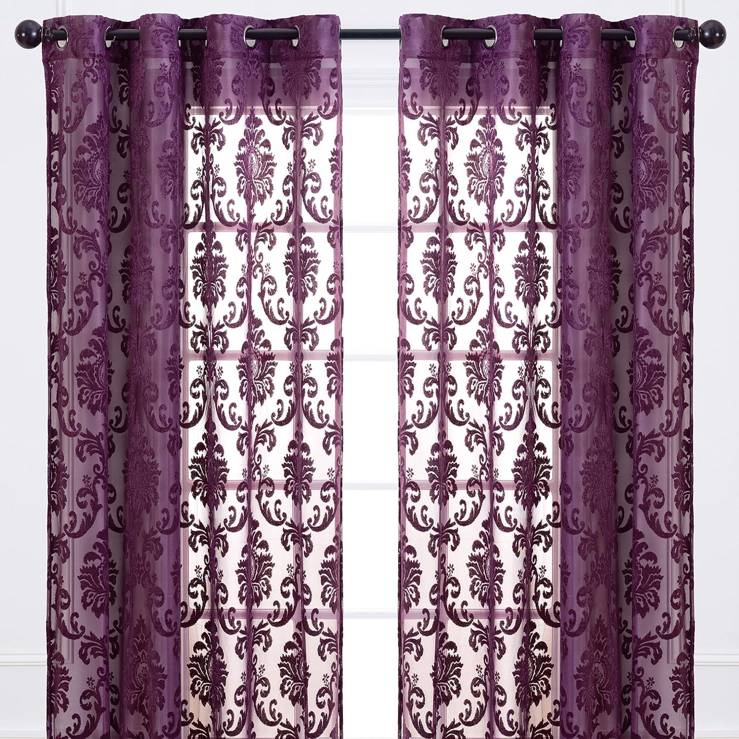 Chanasya 2pk Devore Damask Sheer Grommet Window Curtain Panels - Set of 2