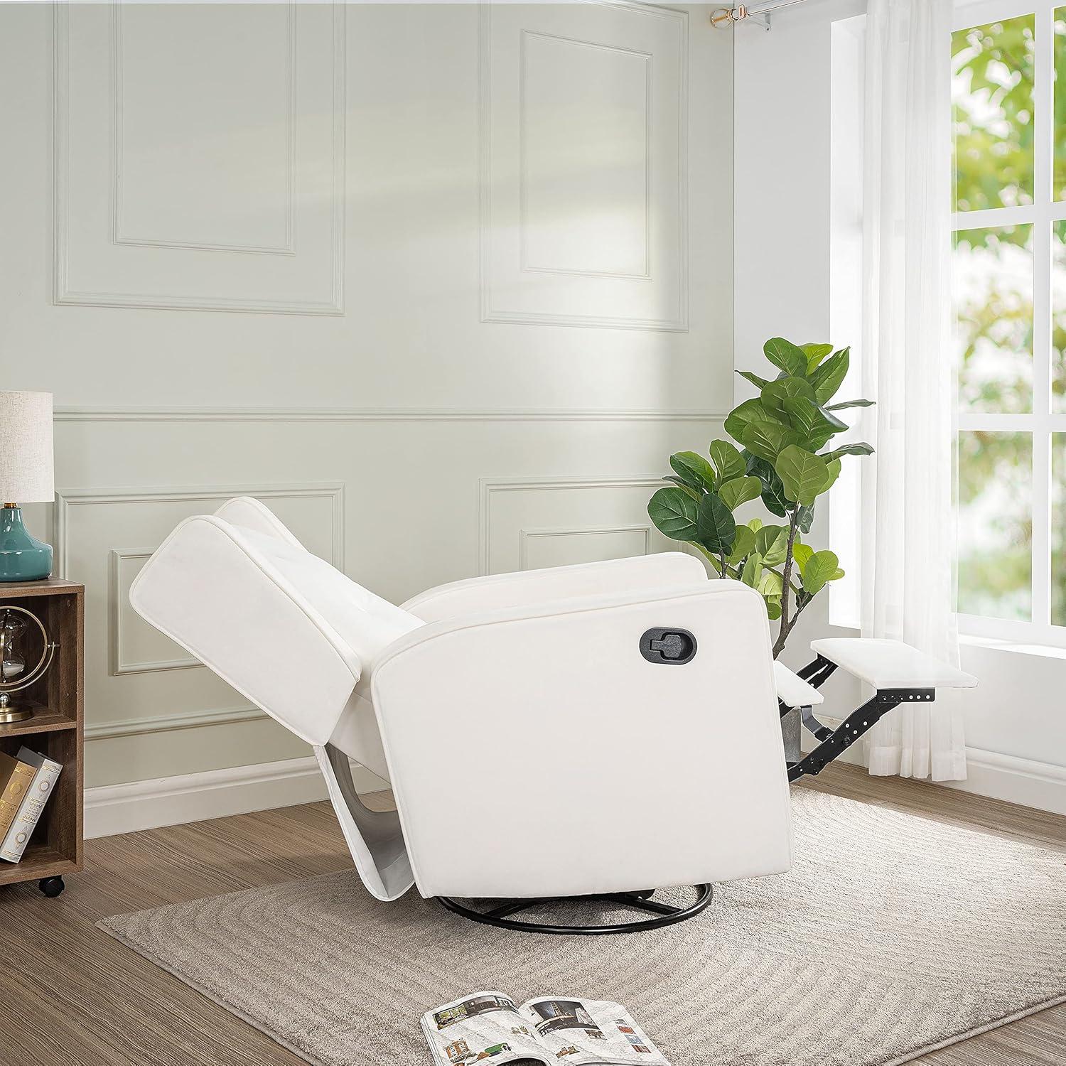 Odelia 360 Swivel Glider Rocker Recliner, Tufted Nursery Chair with Manual Puller, Plush Cushioning, Soothing Rocking Motion with Microfiber Fabric for Living Room, Bedroom, Apartment Cream