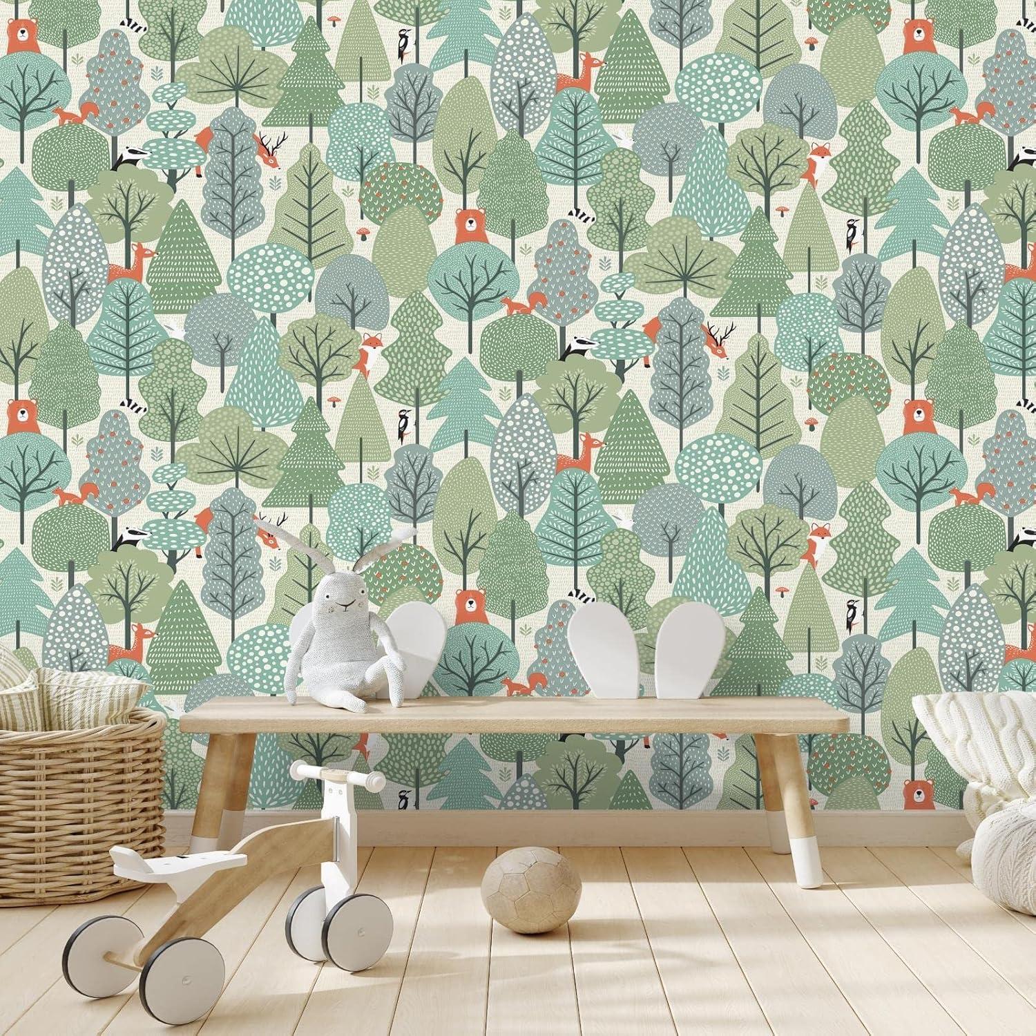 Chesapeake Quillen Green Forest Wallpaper, 20.9-in by 33-ft