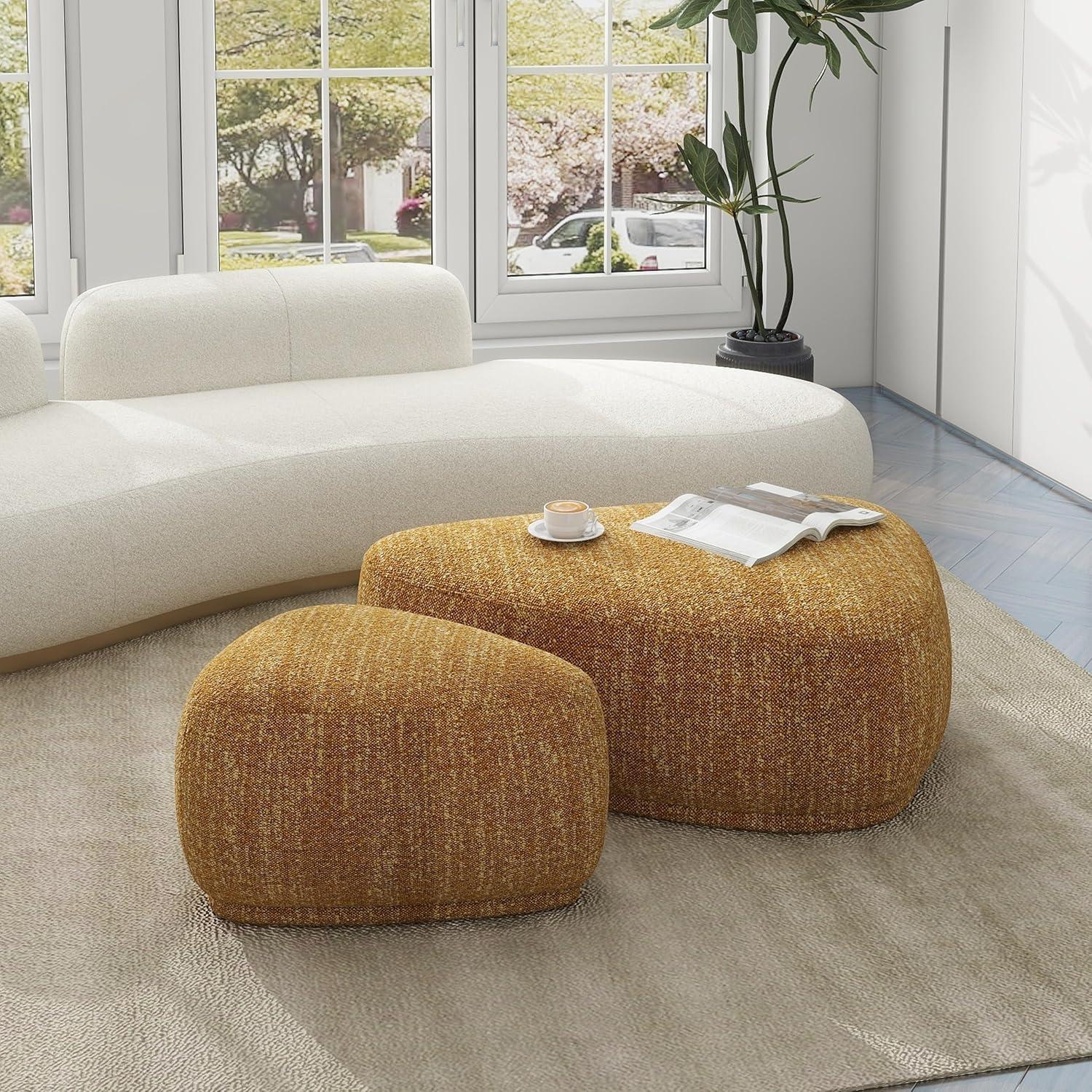 Jennifer Taylor Home Pebble 44" Rounded Triangle Cocktail Ottoman, Mustard Yellow Tweed