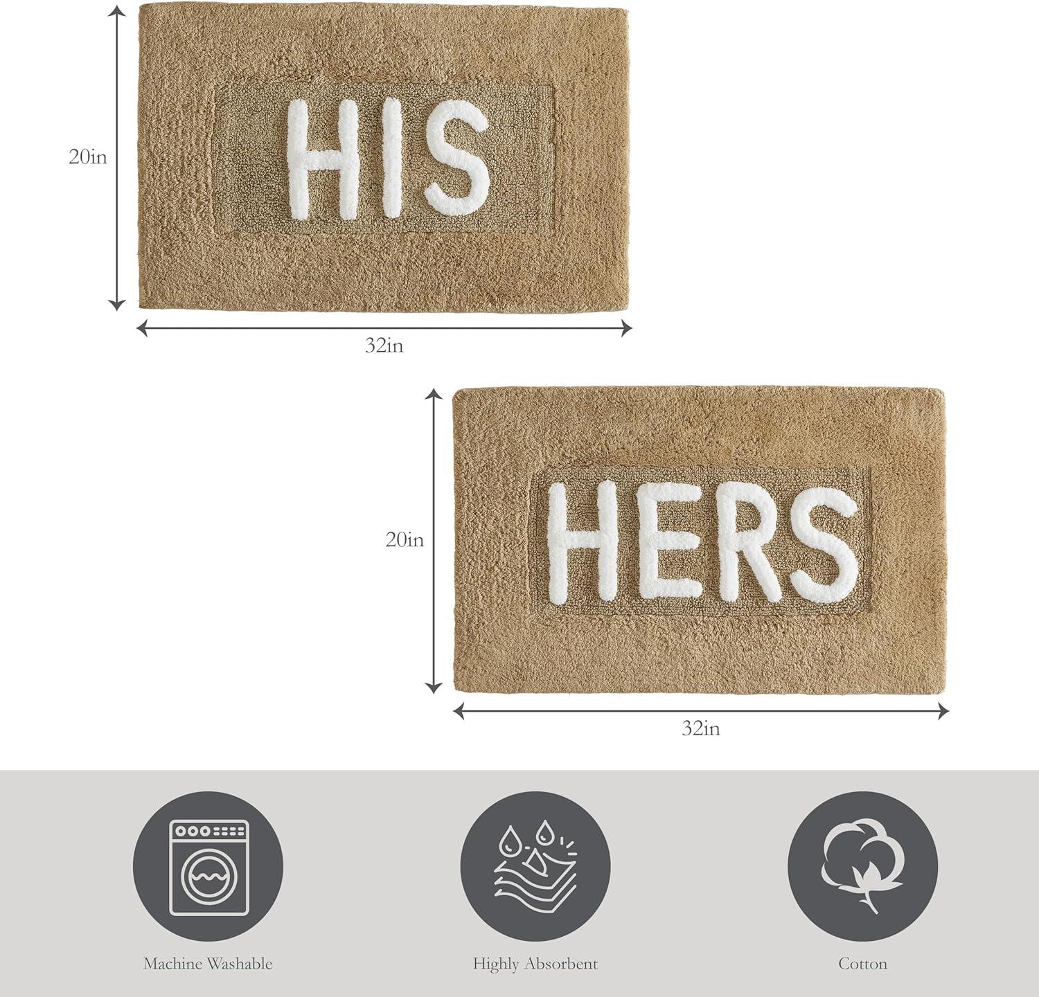 Beige Cotton His and Hers Bath Rug Set