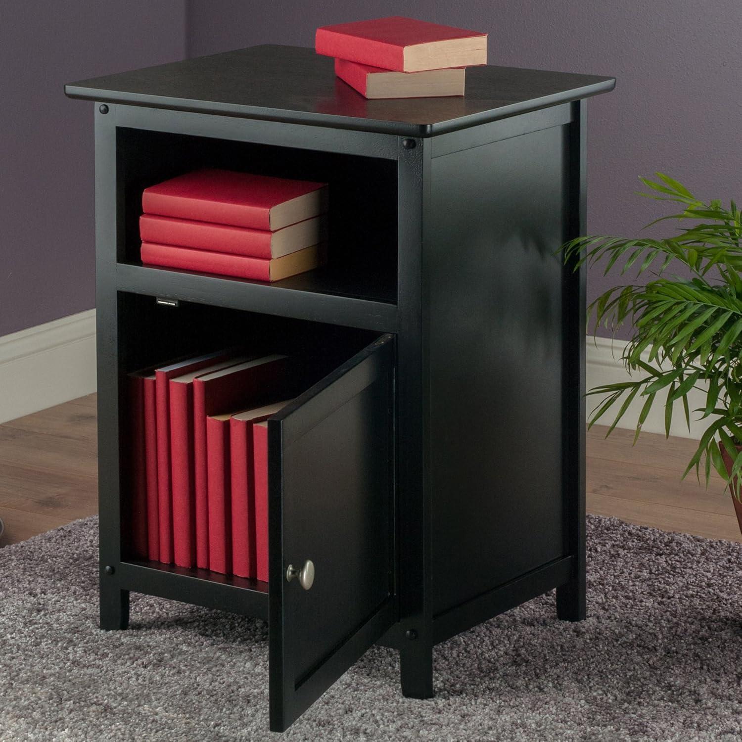 Black Rectangular Wood Nightstand with Open Storage