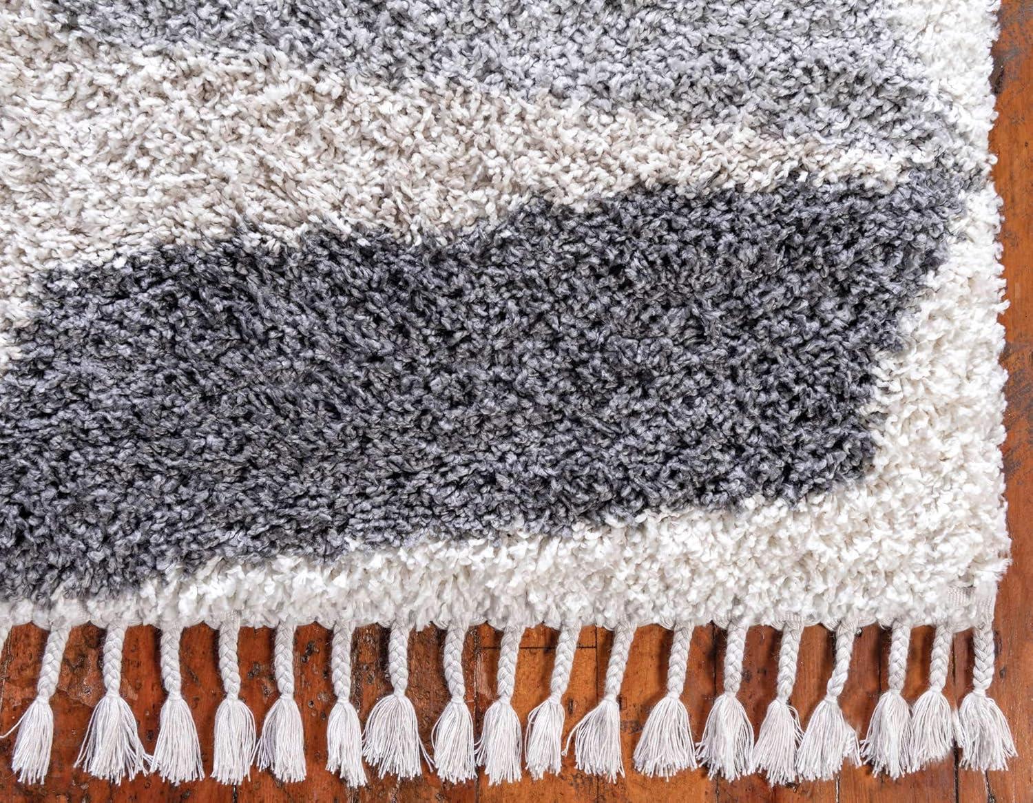 Unique Loom Hygge Shag Collection Area Rug - Balanced (4' 1" x 6' 1" Rectangle Gray/Ivory)