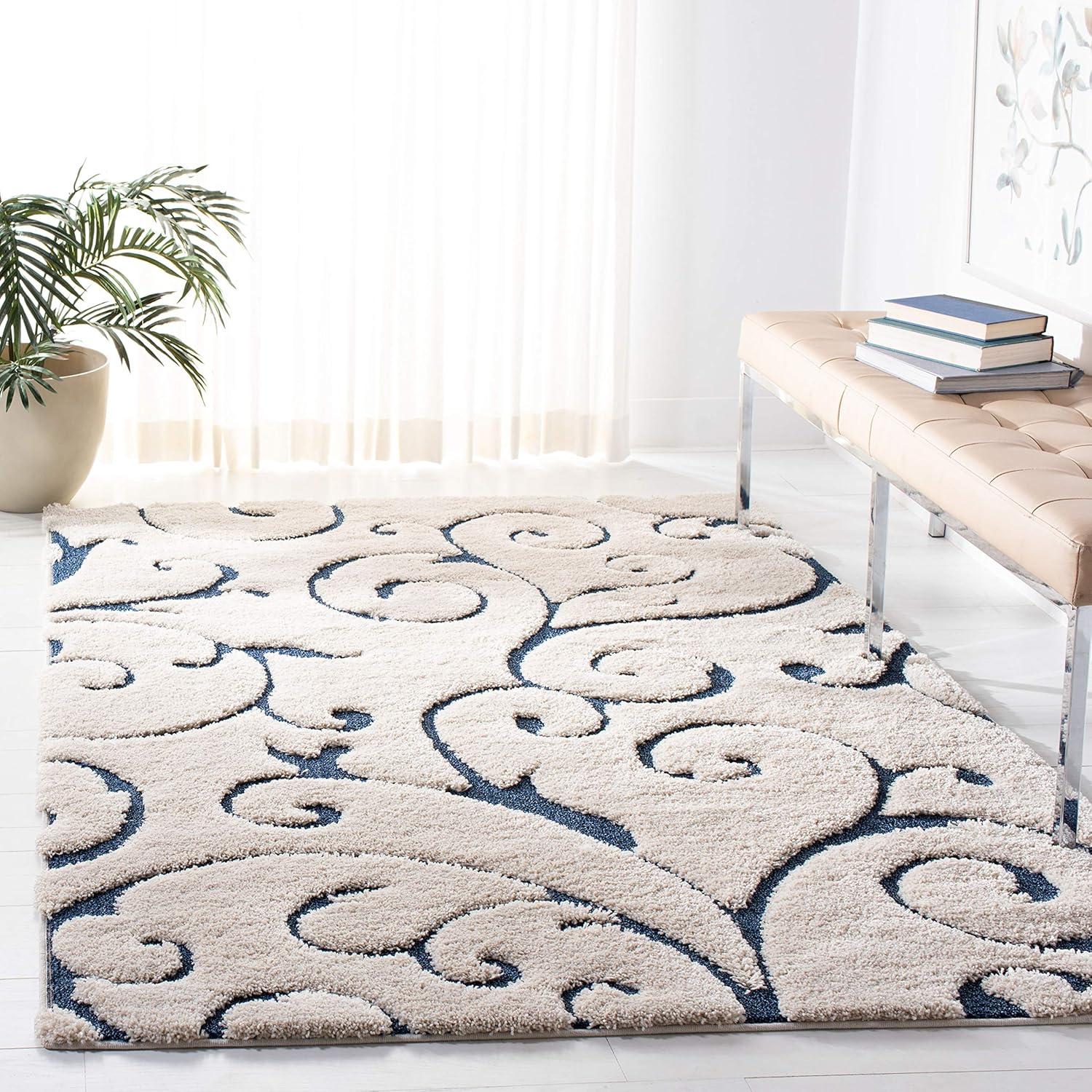 Florida Shag SG455 Power Loomed Indoor Area Rug - Cream/Blue - 5'3"x7'6" - Safavieh.