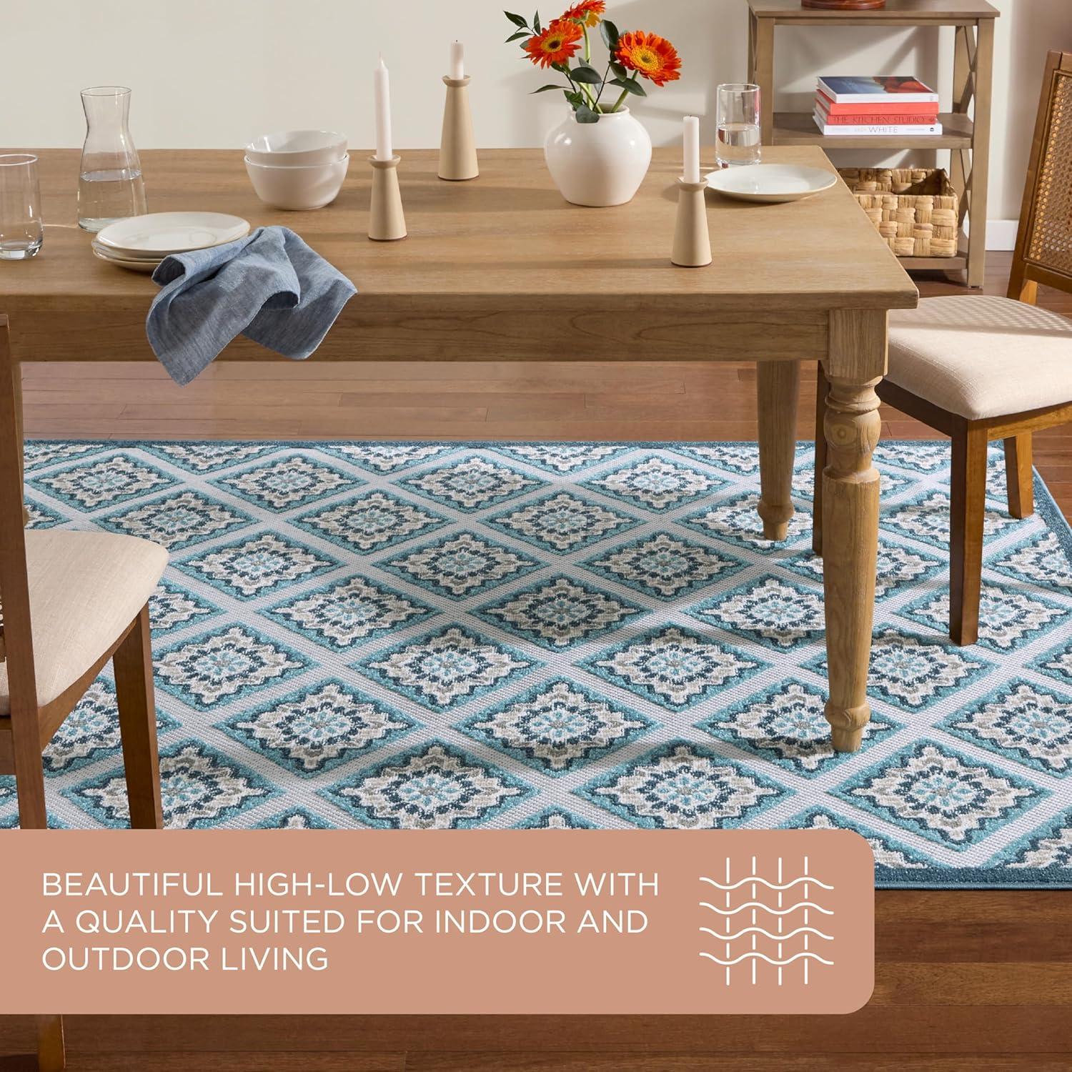 TOWN & COUNTRY EVERYDAY Brooks Retro Geo Outdoor Rug Blue Multi