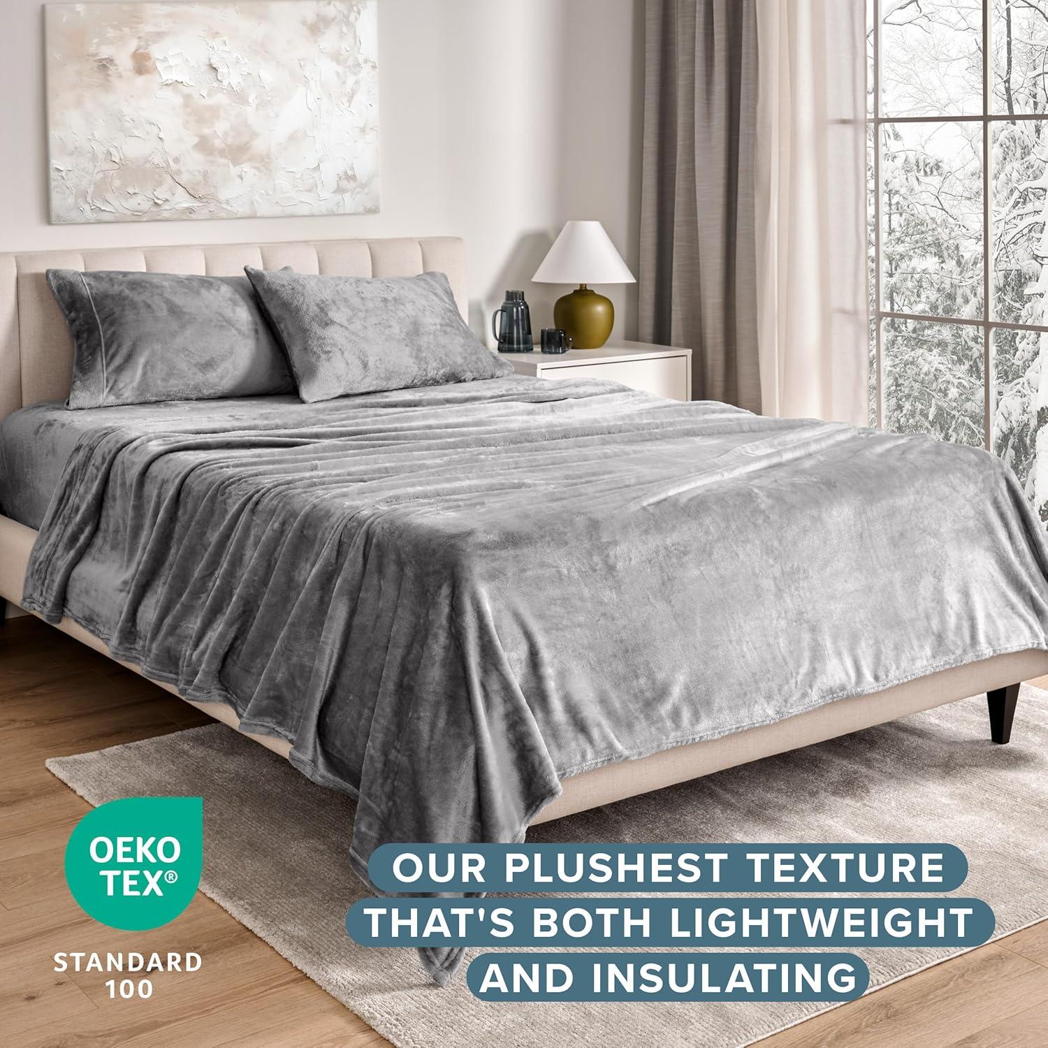 Velvety Soft Microplush Fleece Light Grey Twin XL Sheet Set by Bare Home