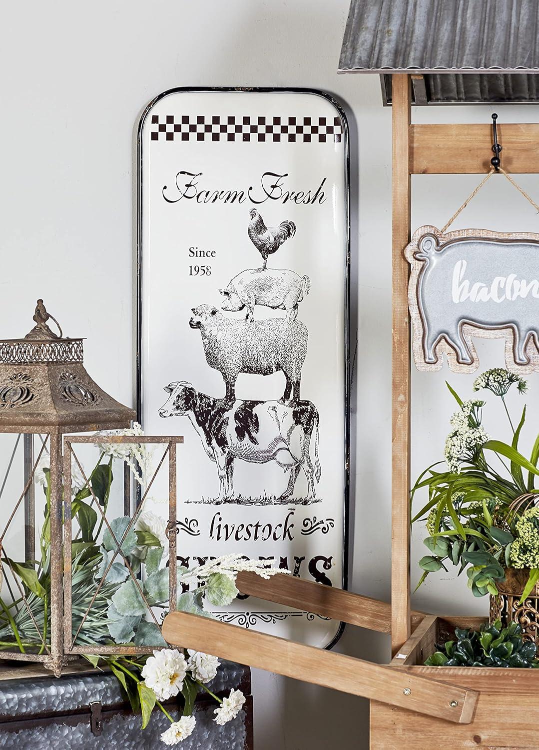 42" x 16" Vintage Country Iron Farmhouse Metal Sign Wall Decor Black - Olivia & May: Glazed White Rectangular Panel