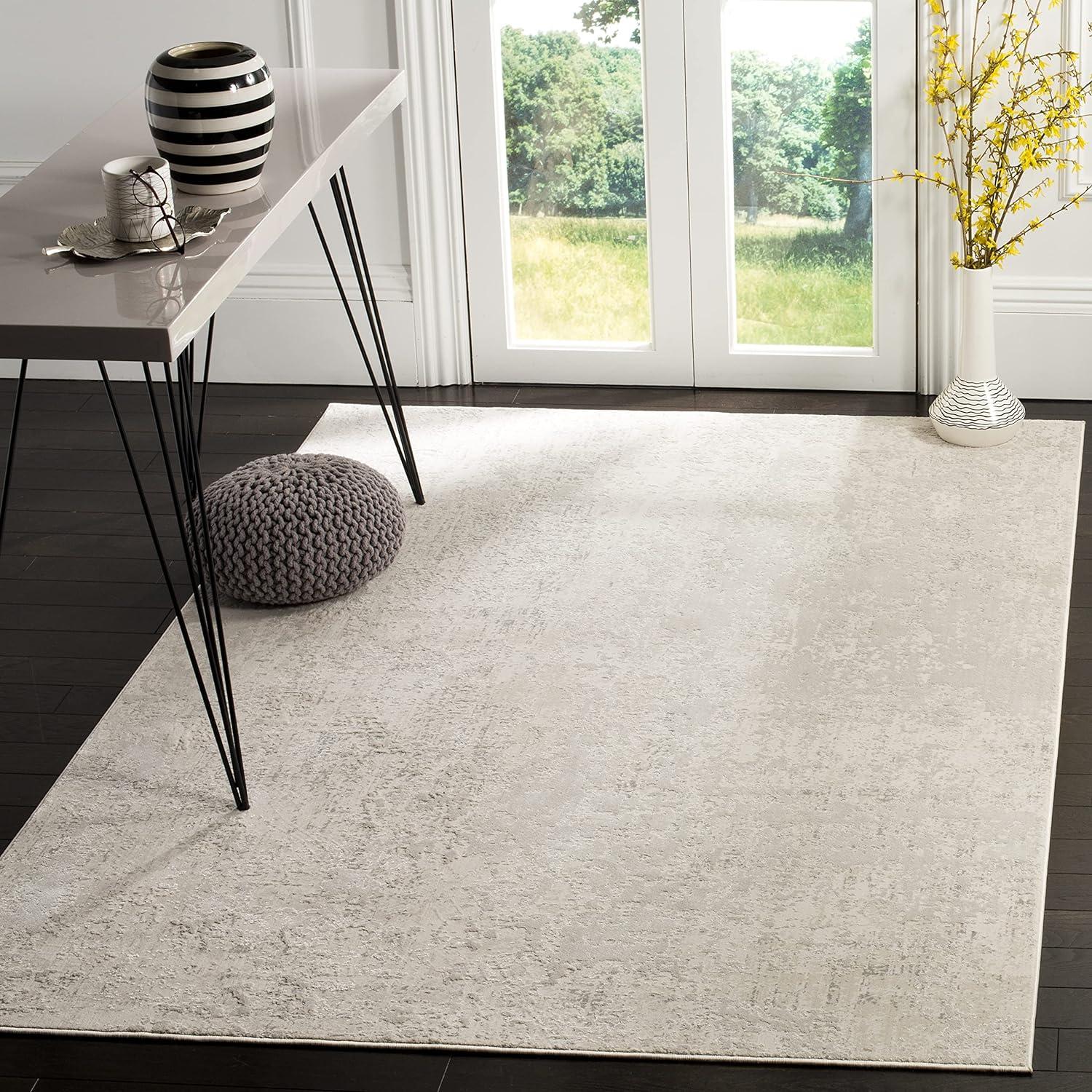 Beige and Cream Hand-Knotted Viscose Area Rug, 4' x 6'