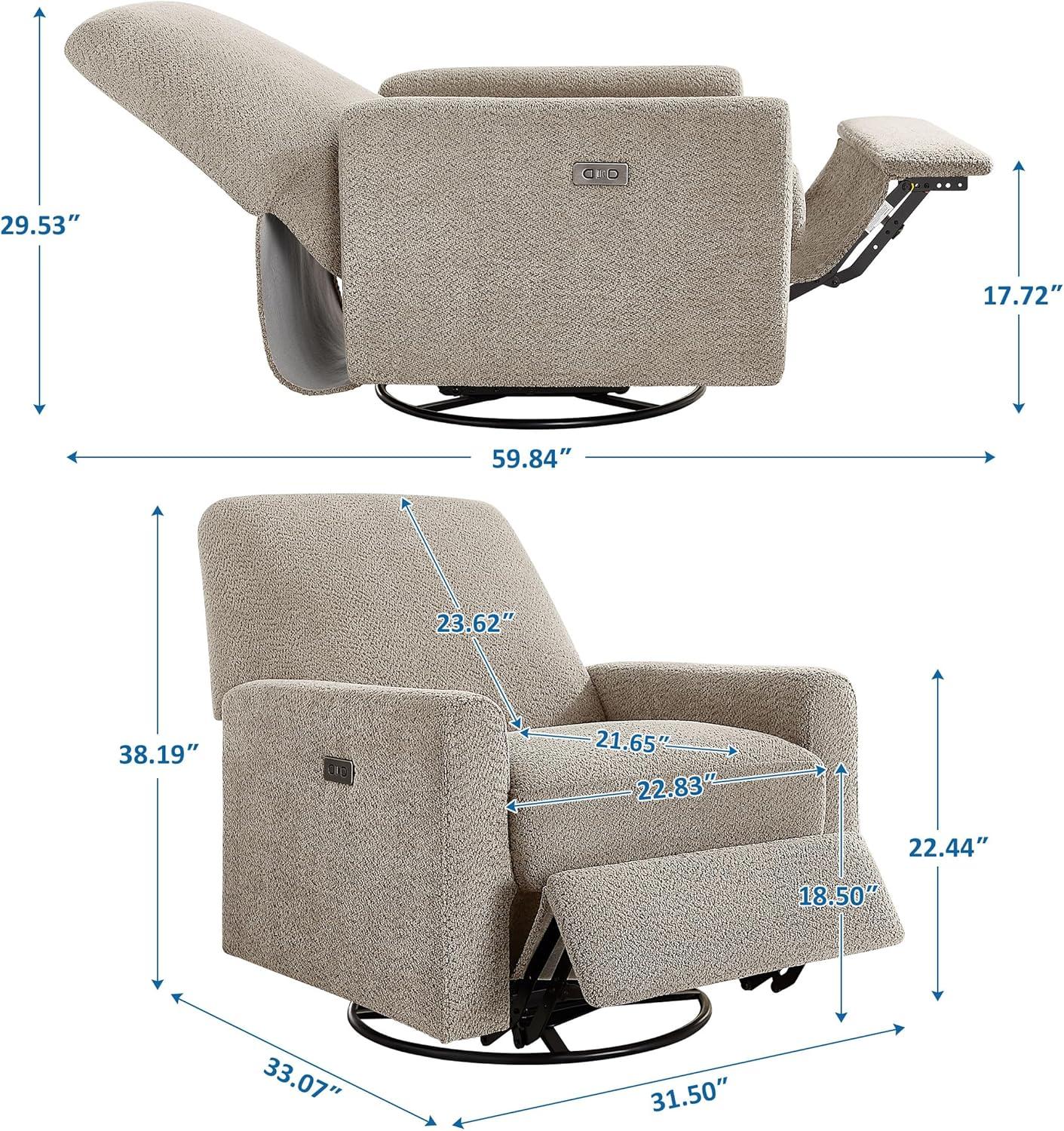 31.5 Inch Boucle Swivel Glider Power Recliner