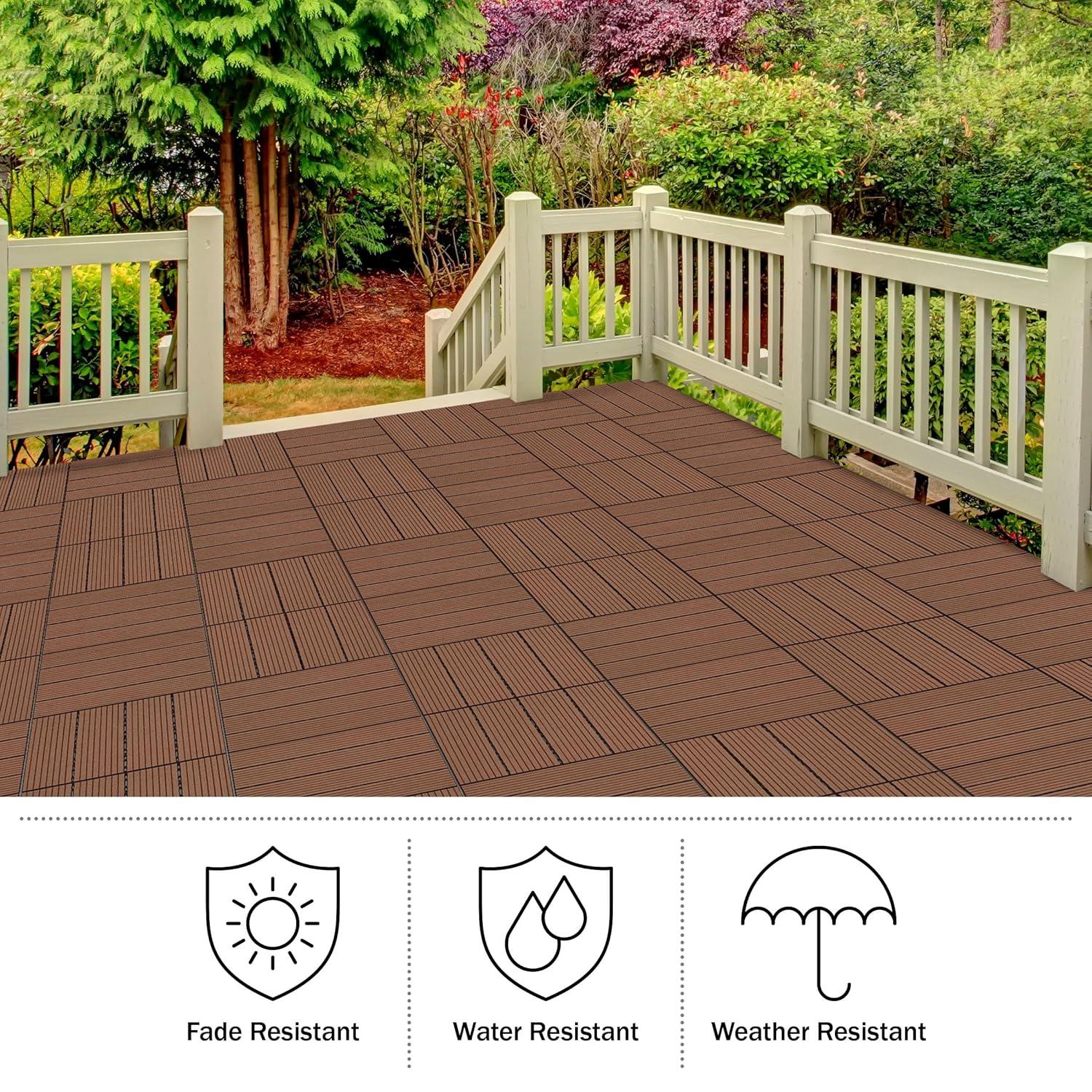 Pure Garden Deck Tiles - 6-Pack Wood Plastic Composite Interlocking Patio Tiles - 5.8SQFT Outdoor Flooring for Balcony, Porch, and Garage by Pure Garden