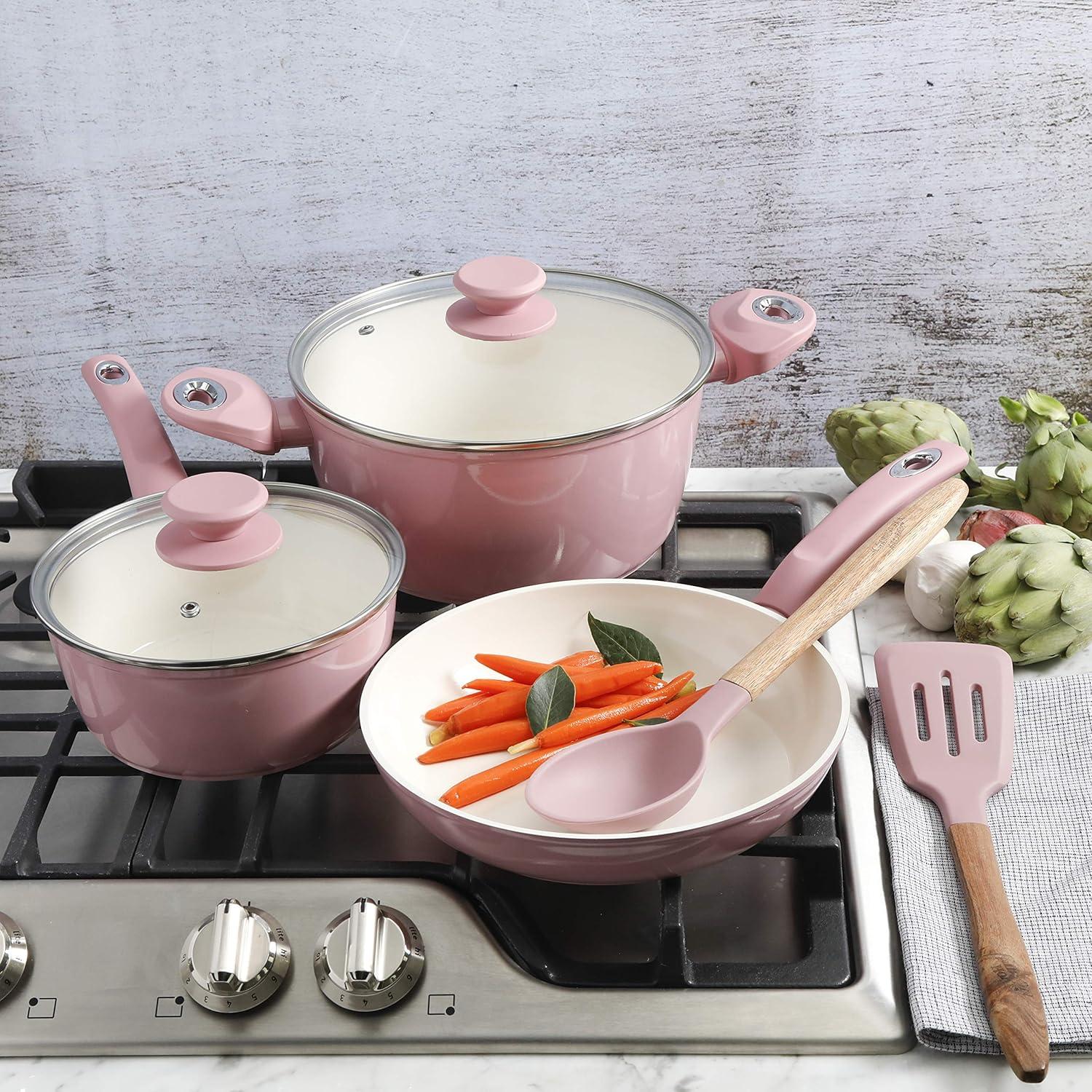 Gibson Home Plaza Café 7 Piece Aluminum Nonstick Cookware Set in Lavender