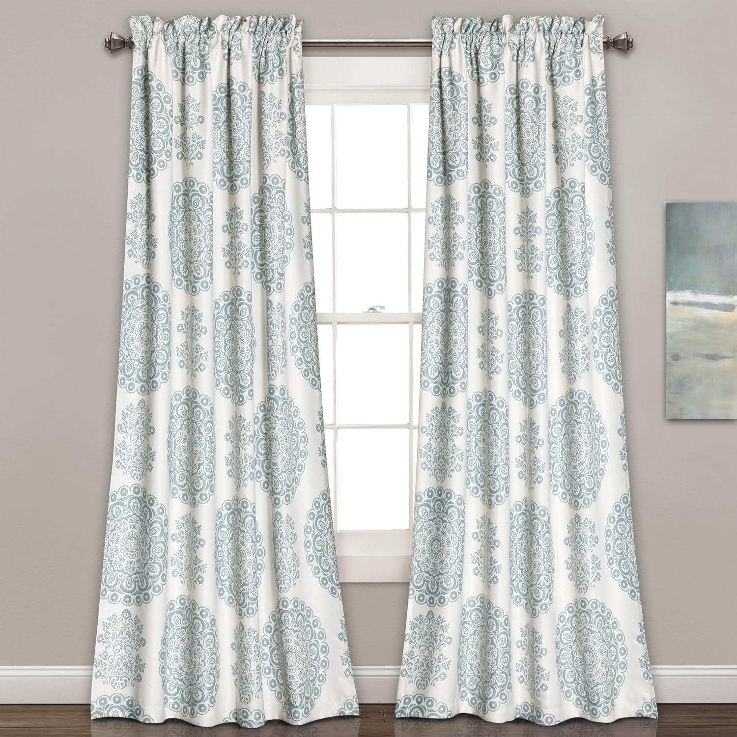 Evelyn Medallion Polyester Room Darkening Curtain Pair