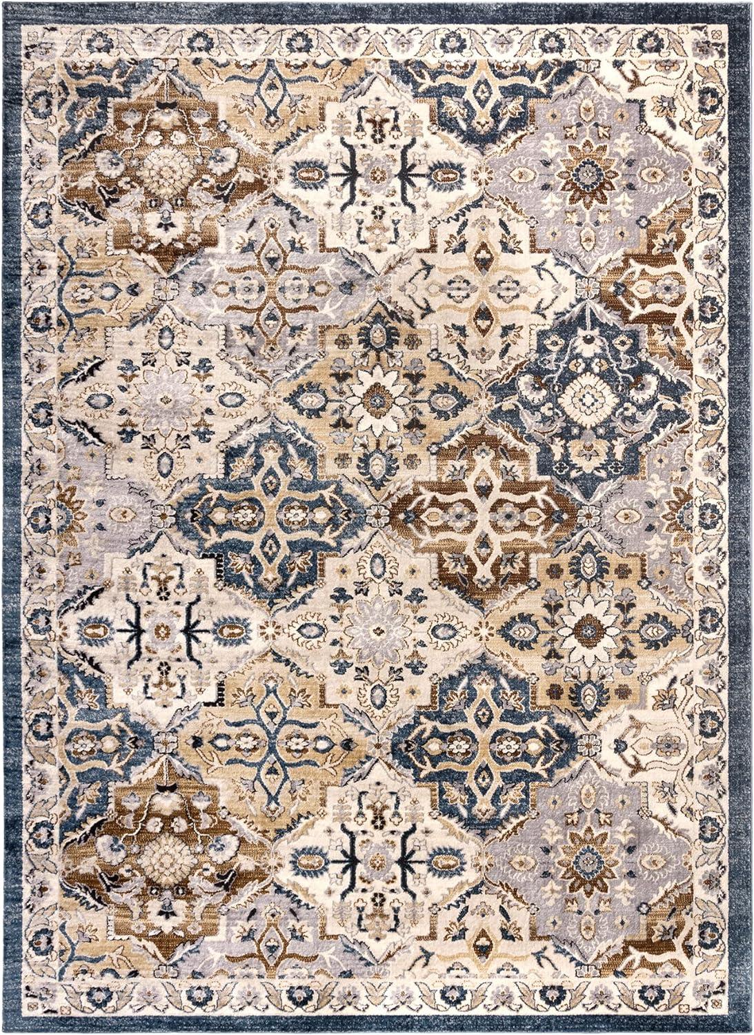 Merrick Blue and Beige Polyester Traditional Area Rug, 9x13